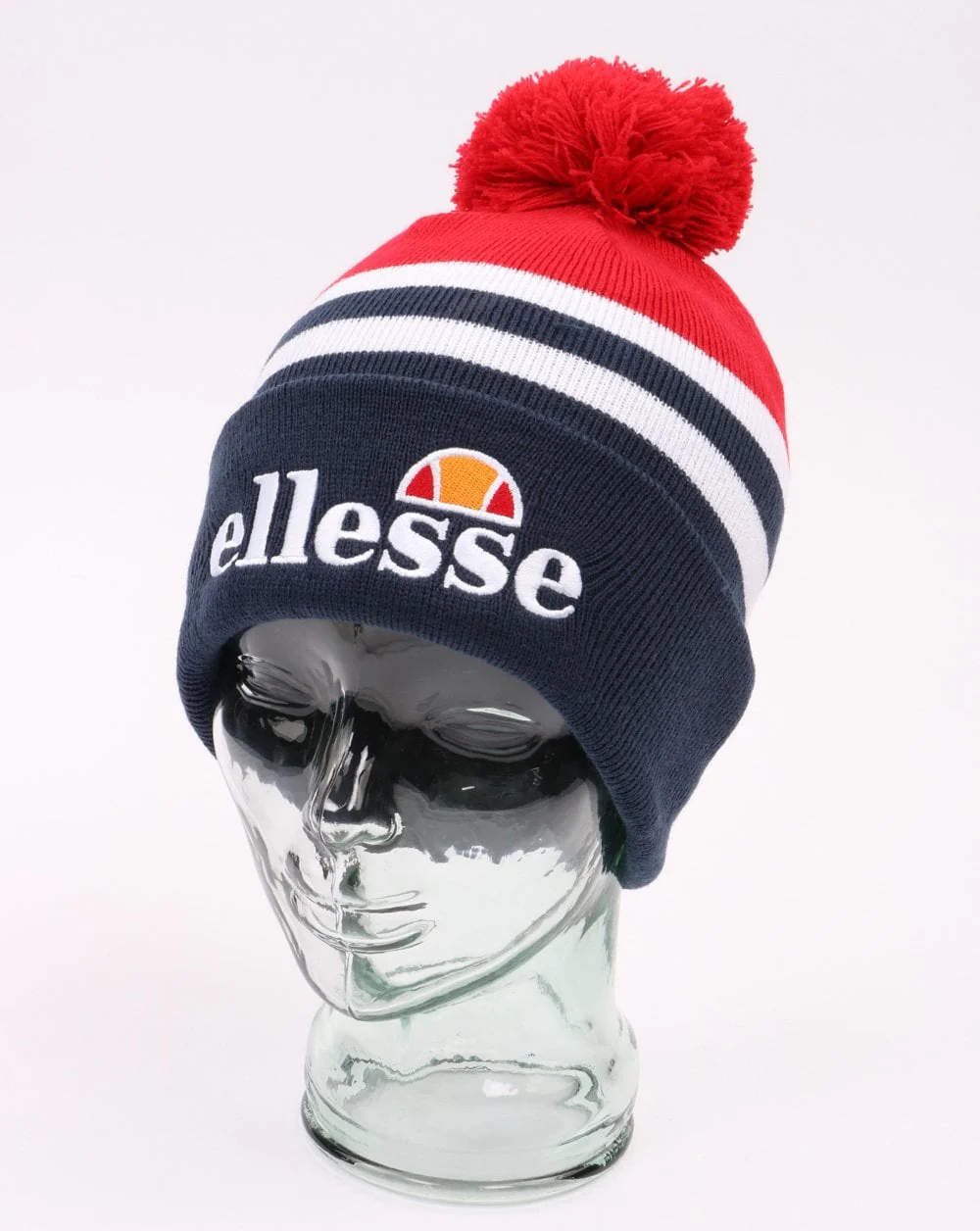 Ellesse Meddon Bobble Hat Beanie Red and Navy