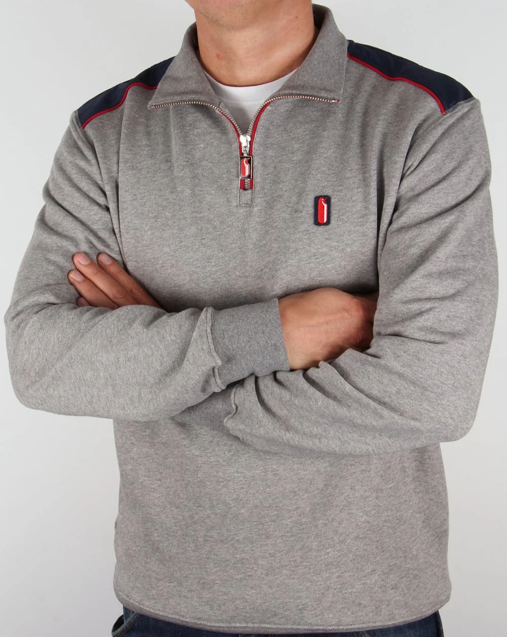 Ellesse Penguin Quarter Zip Sweat Jumper Charcoal Marl - Image 4