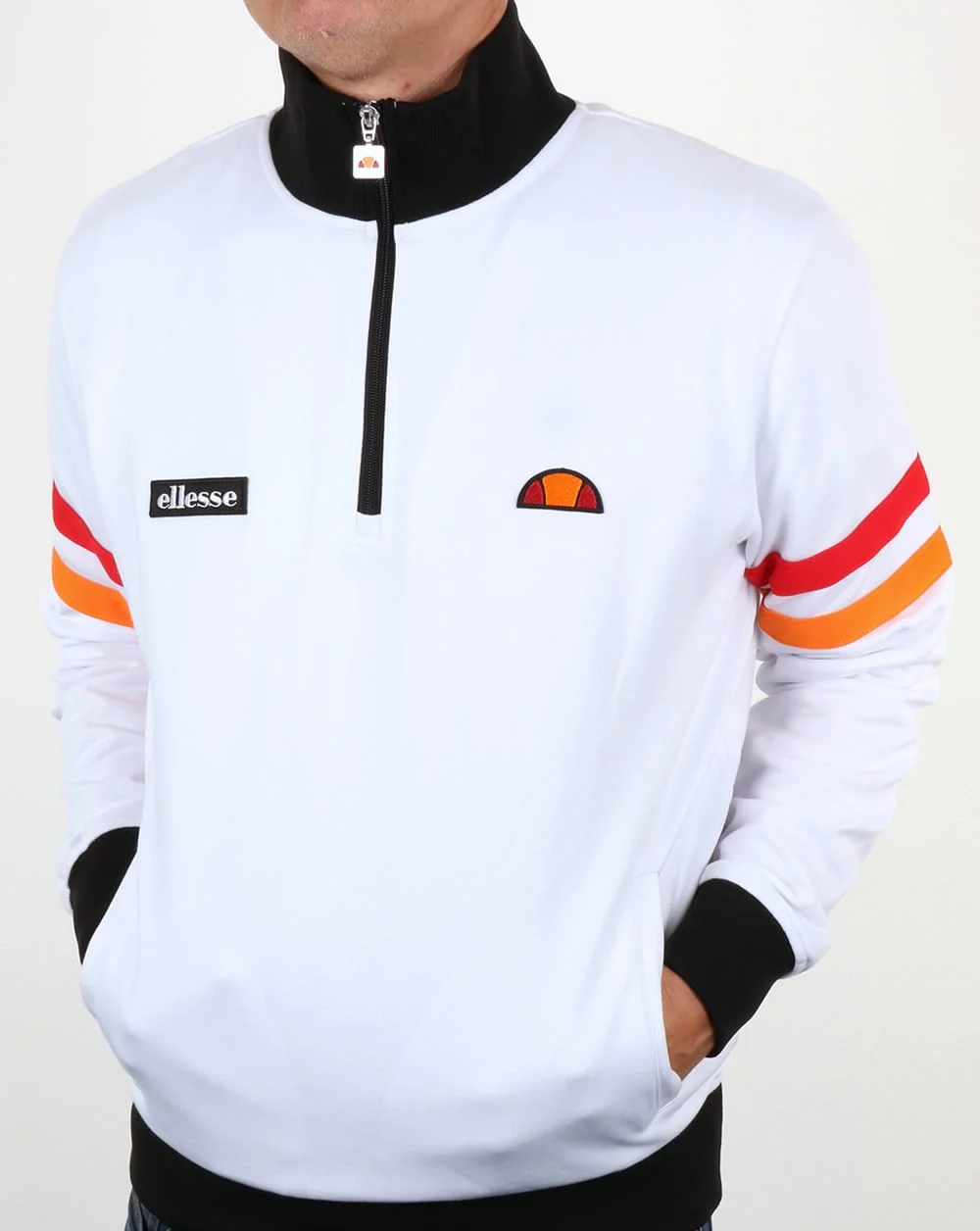 Ellesse Quarter Zip Roma Track Top White/Black - Image 2