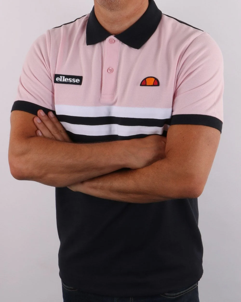 Ellesse Rimini Split Polo Shirt Navy/Pink - Image 4