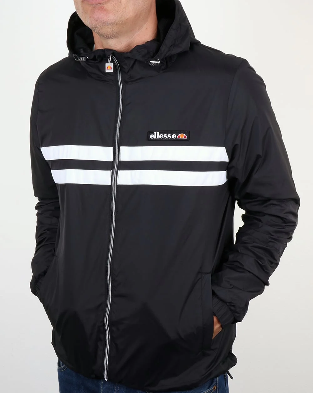 Ellesse Rimini Striped Rain Jacket Black