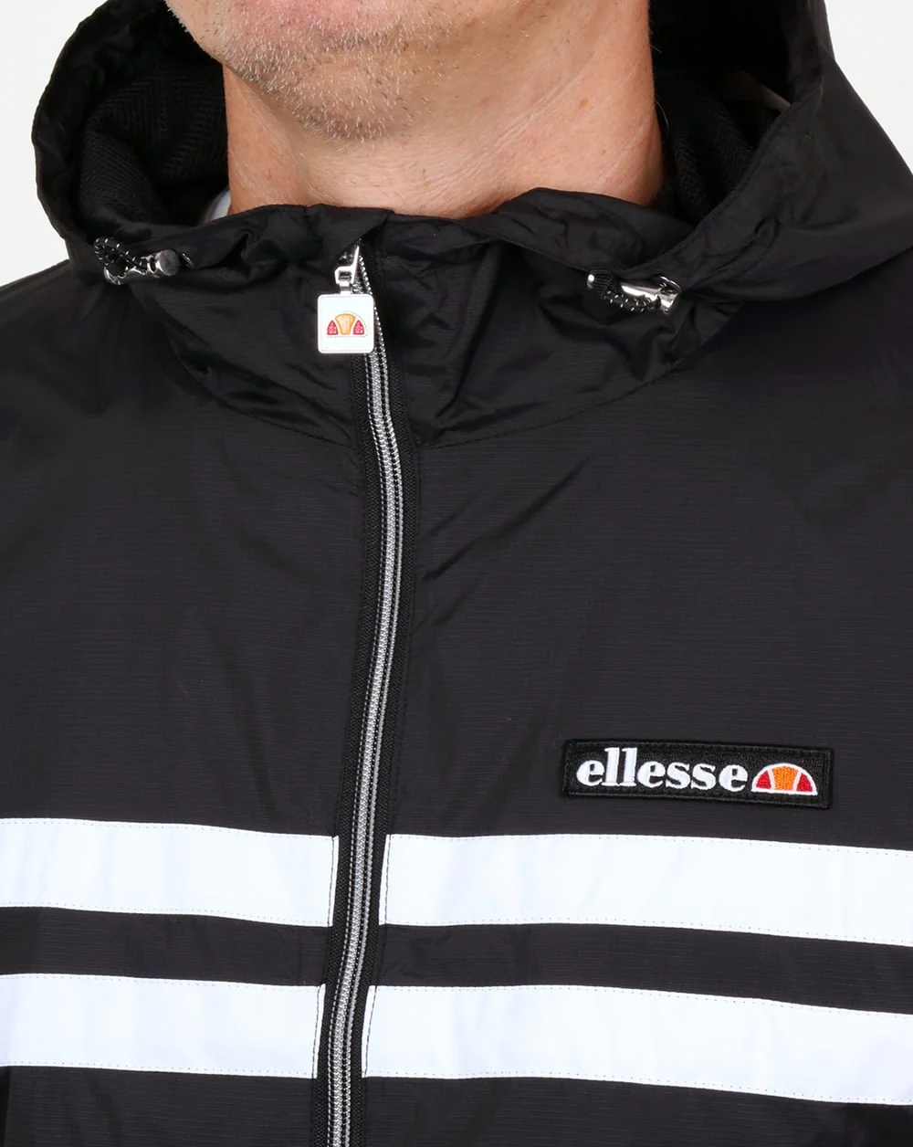 Ellesse Rimini Striped Rain Jacket Black - Image 3