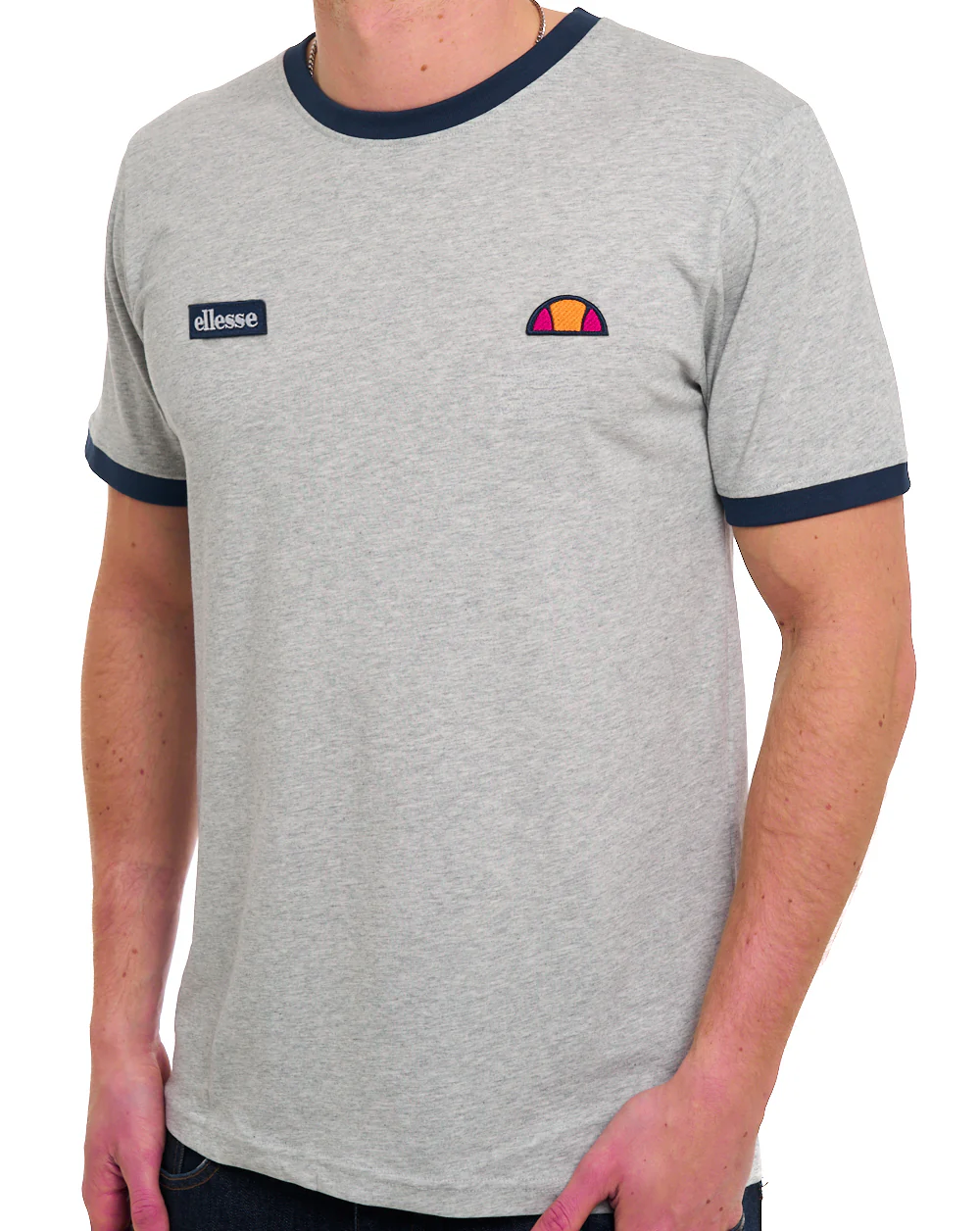 Ellesse Retro T Shirt Light Grey Marl/Navy - Image 2
