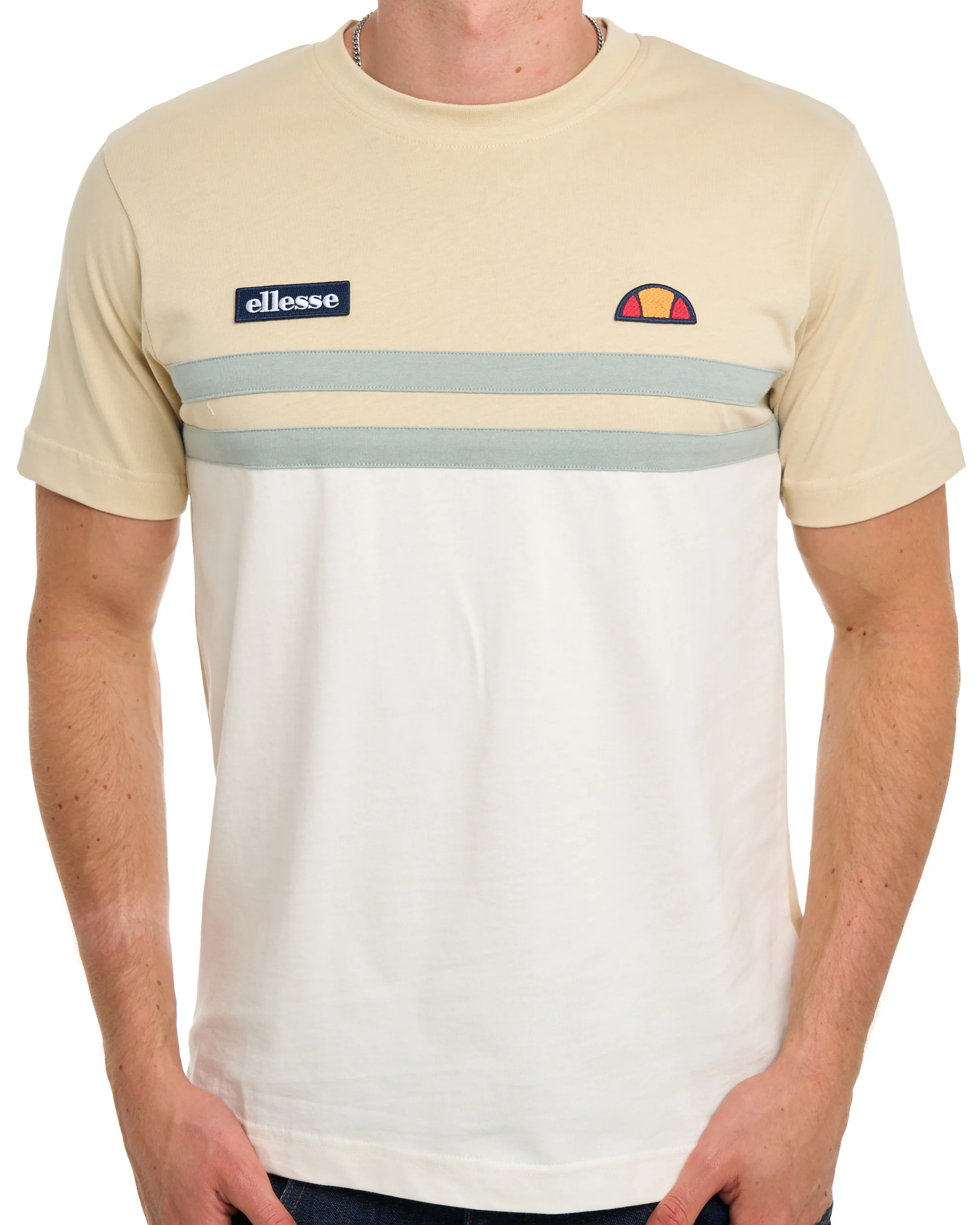 Ellesse Duo Stripe T Shirt Off White/Stone - Image 2