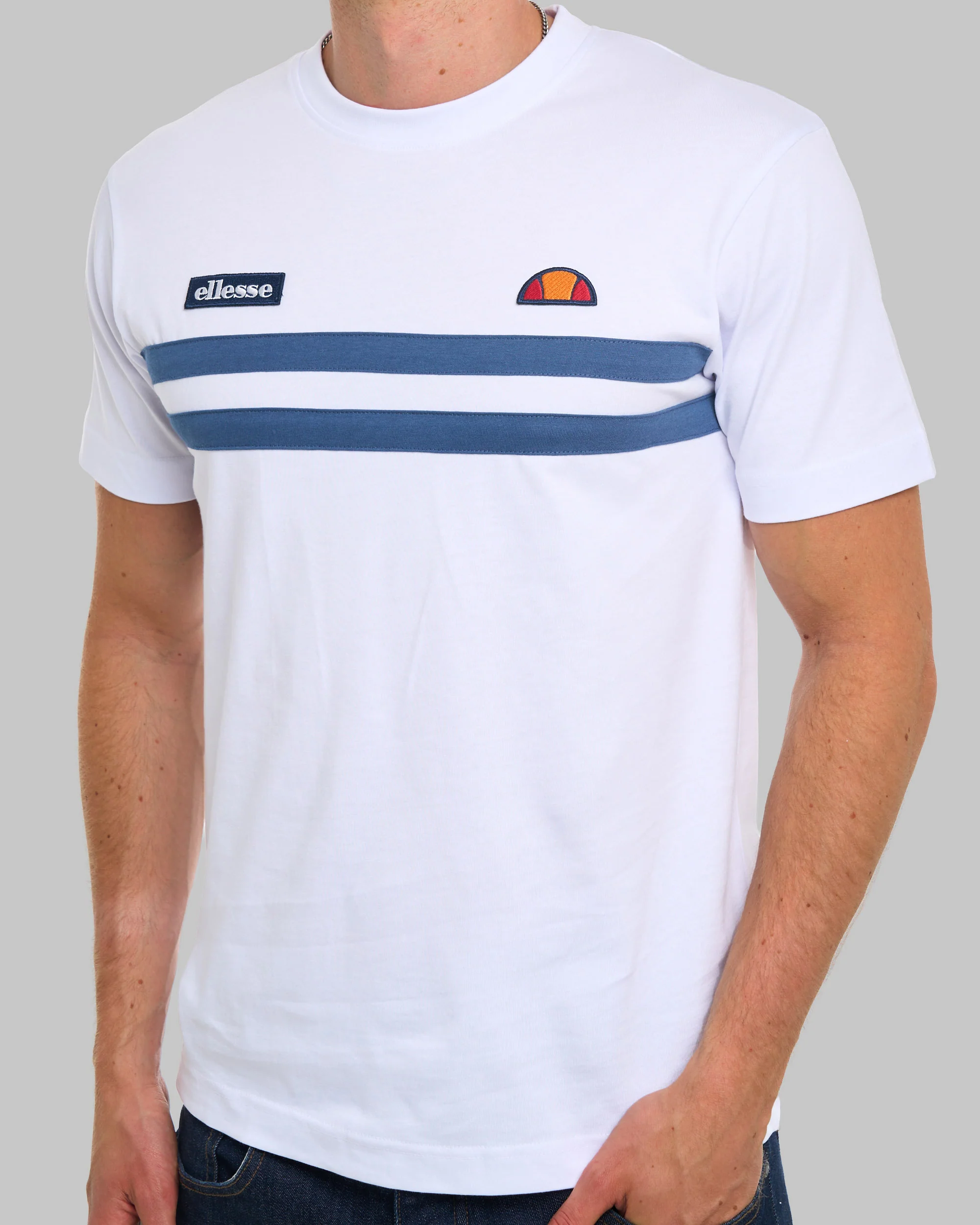 Ellesse Duo Stripe T Shirt White/Blue