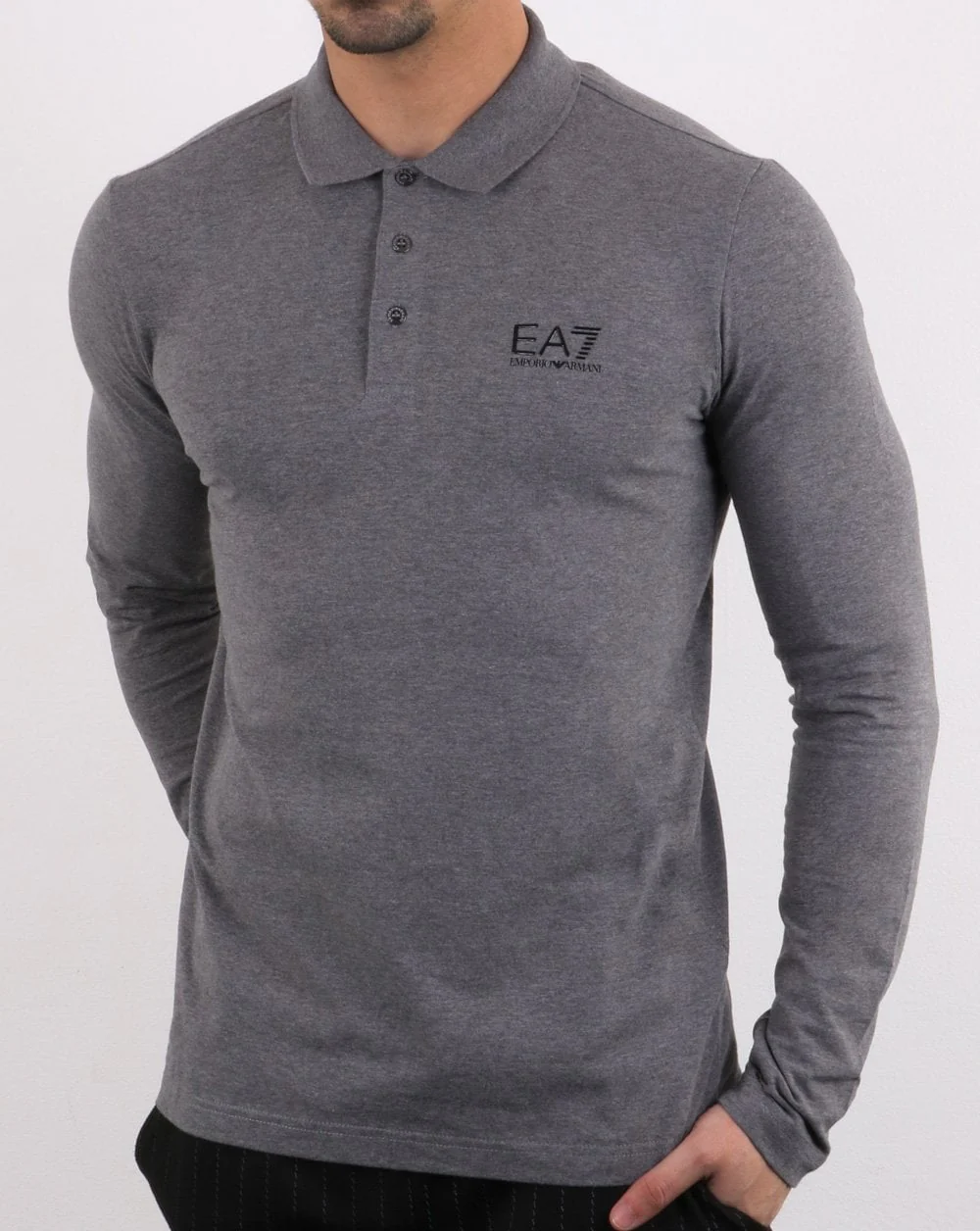 Emporio Armani EA7 Long Sleeve Polo Shirt Dark Grey - Image 2
