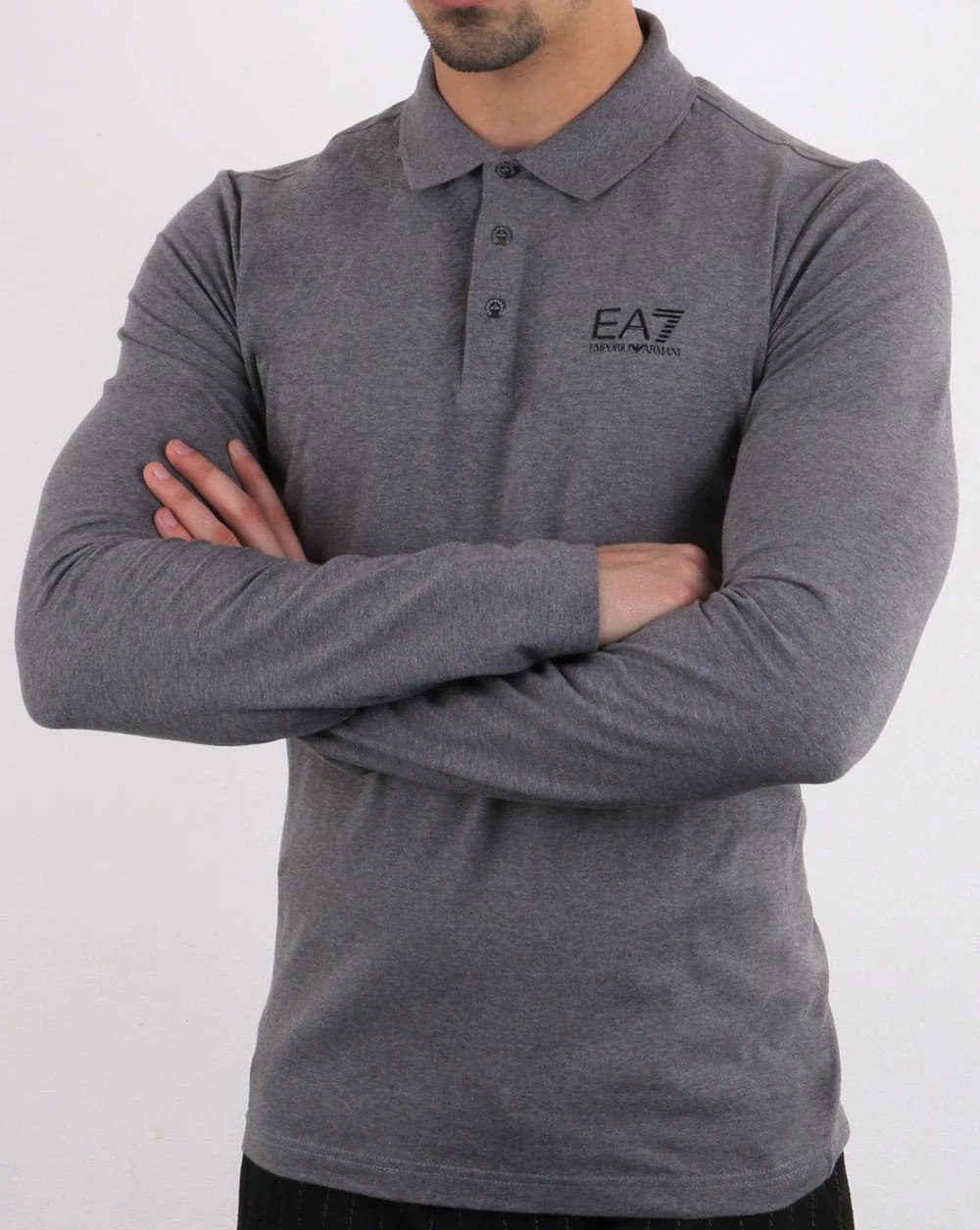Emporio Armani EA7 Long Sleeve Polo Shirt Dark Grey - Image 3