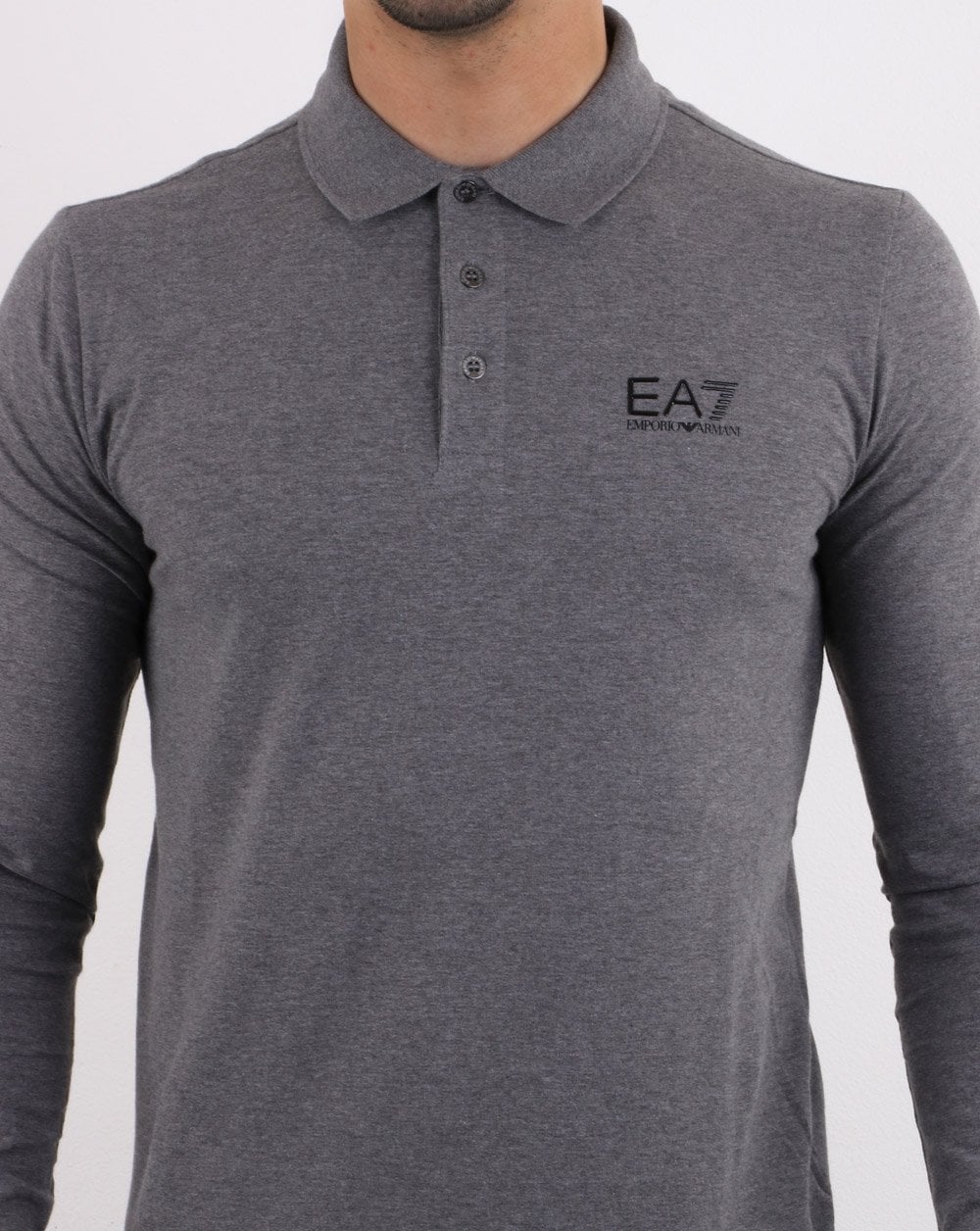 Emporio Armani EA7 Long Sleeve Polo Shirt Dark Grey - Image 4