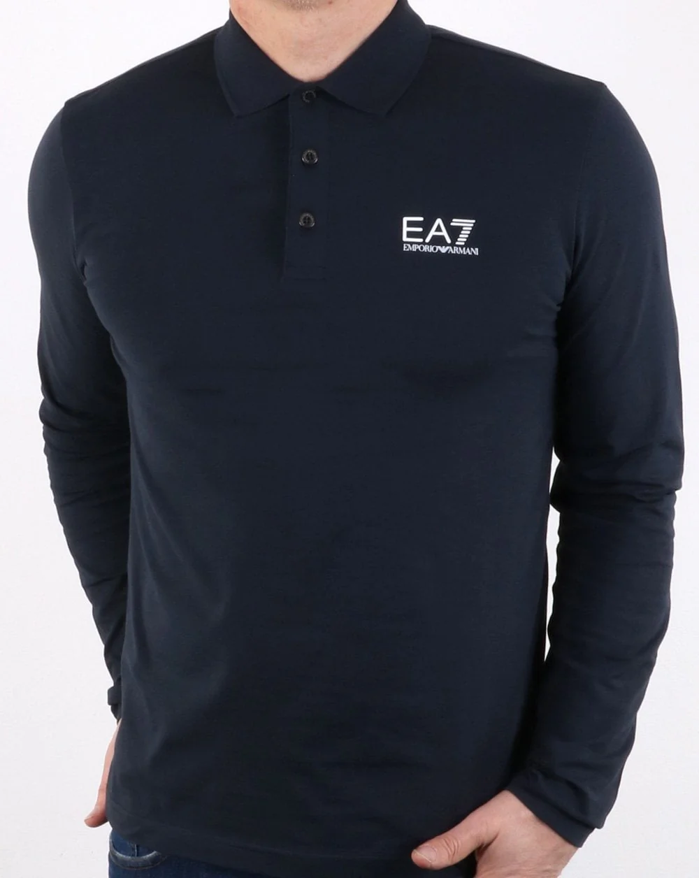 Emporio Armani EA7 Long Sleeve Polo Shirt Navy - Image 2