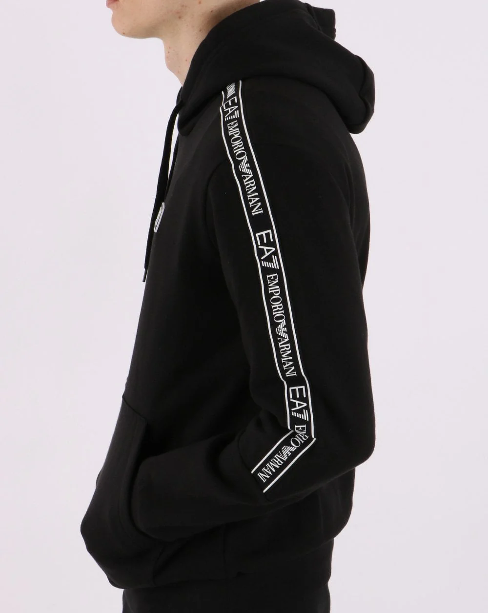 Emporio Armani EA7 Tape Logo Hoodie Black - Image 2