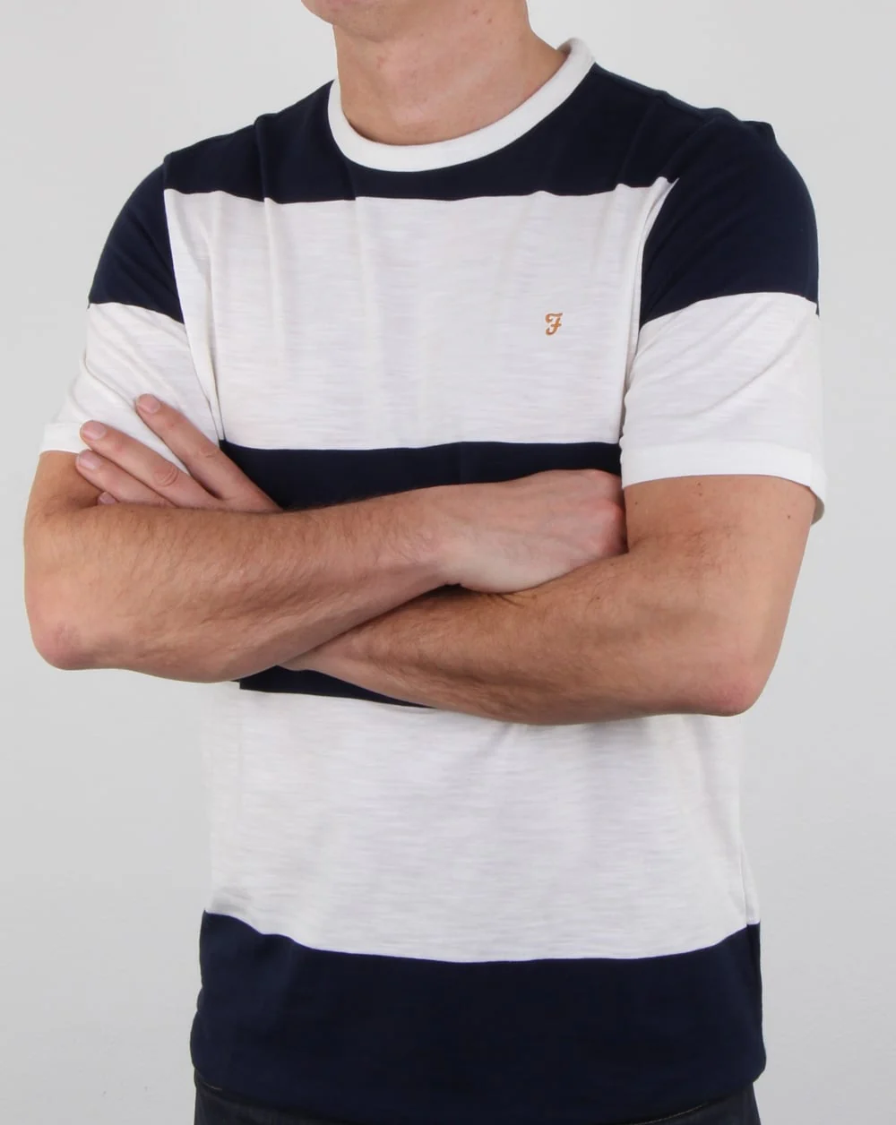 Farah Bold Stripe T Shirt White Navy - Image 3