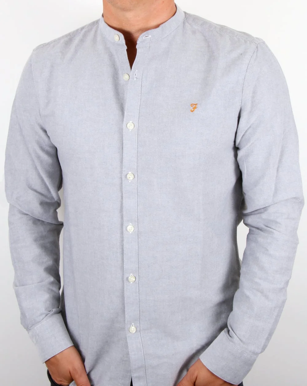 Farah Brewer Grandad Collar Shirt Anthracite