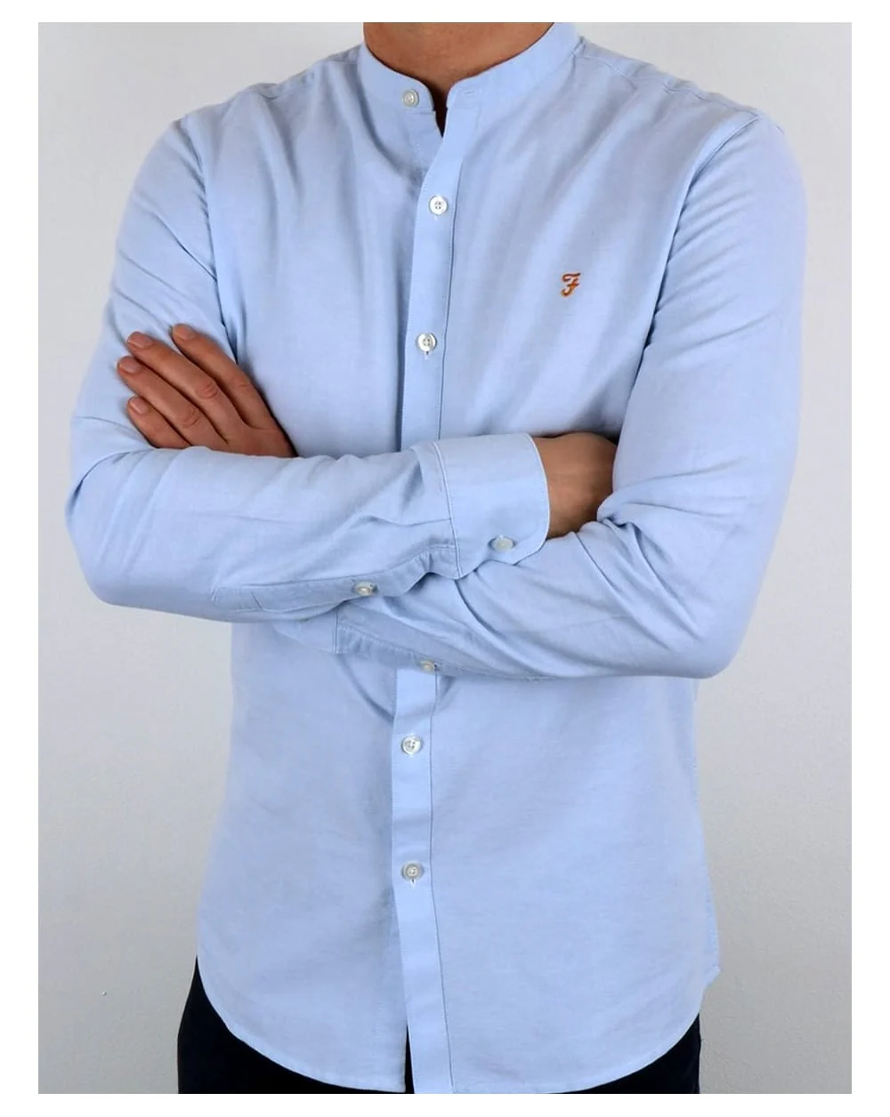 Farah Classic Grandad Collar Shirt Sky Blue