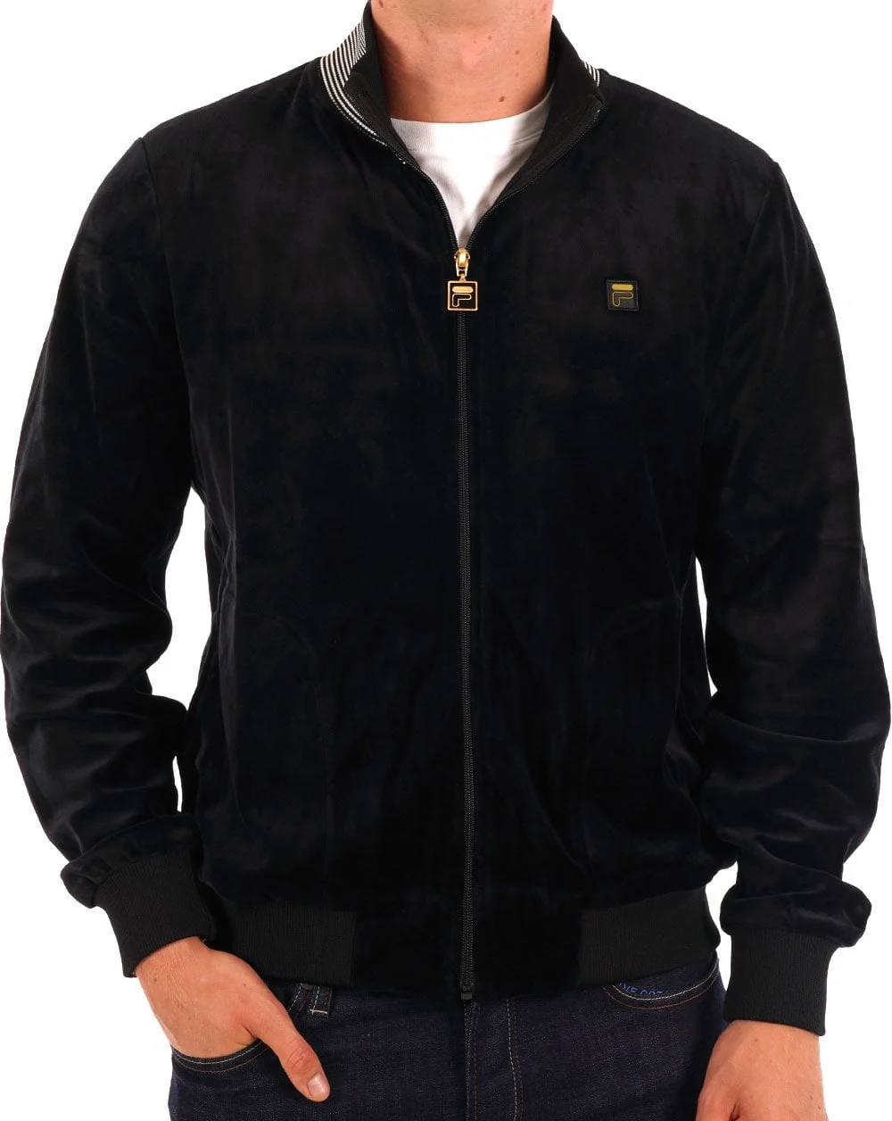 Fila Gold Cenzo Velour Track Top Black - Image 4