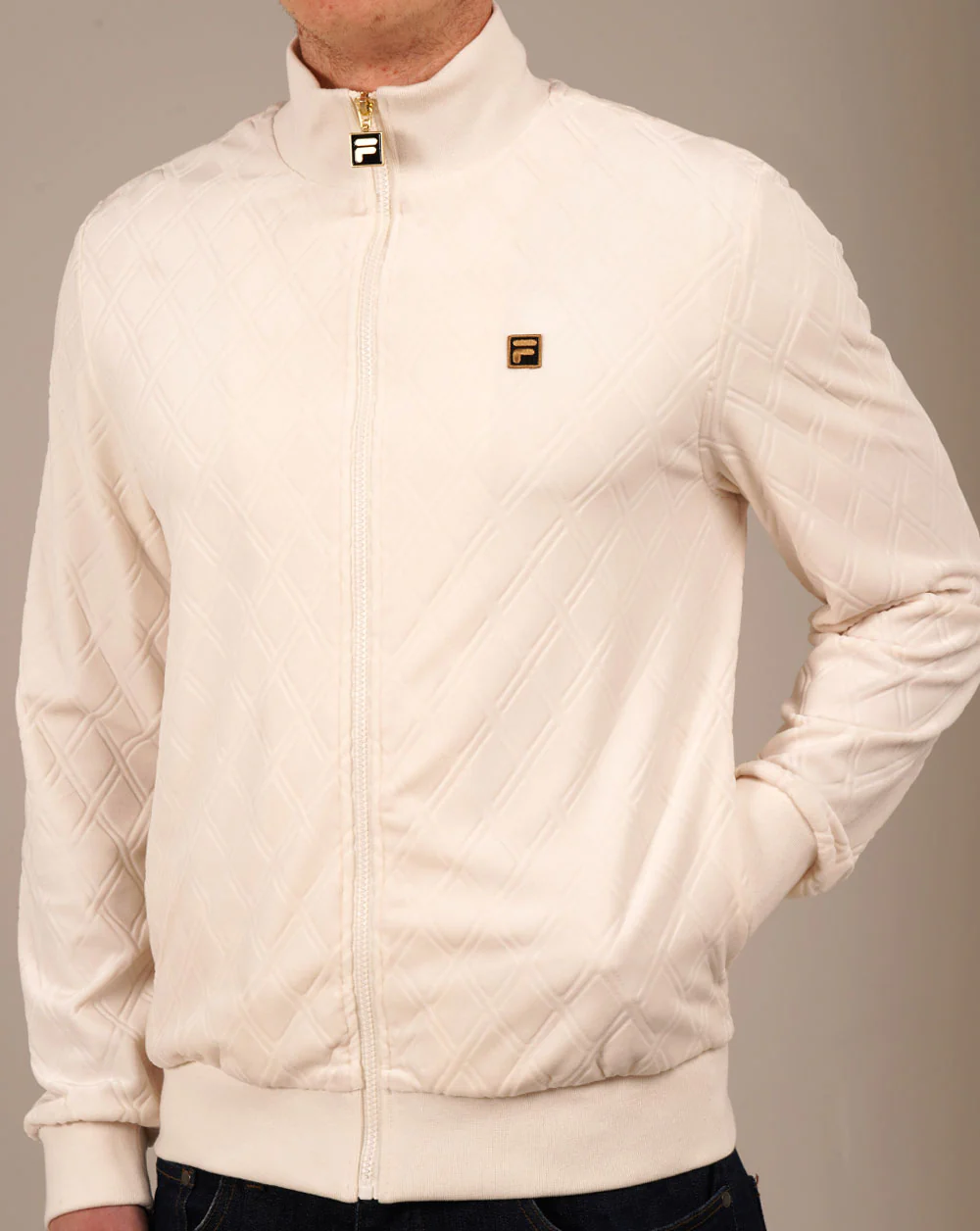 Fila Gold Diamond Velour Track Jacket Off White - Image 4