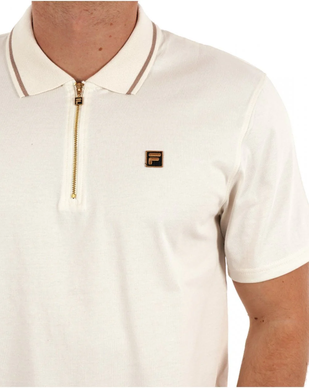 Fila Gold Tipped Zip Polo Off White - Image 2