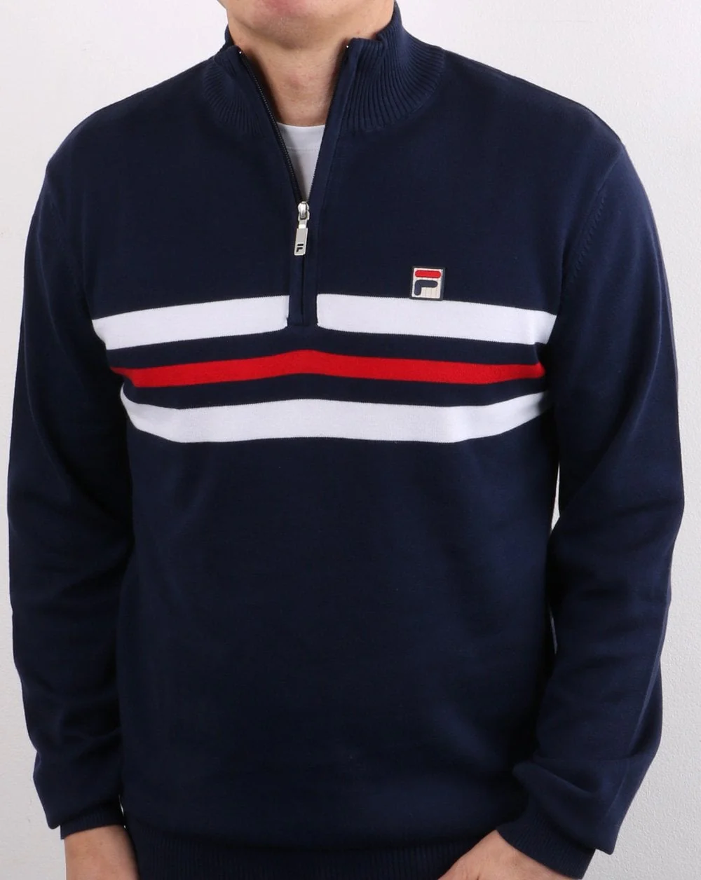 Fila Vintage 1/4 Zip Knit Jumper Navy stripe