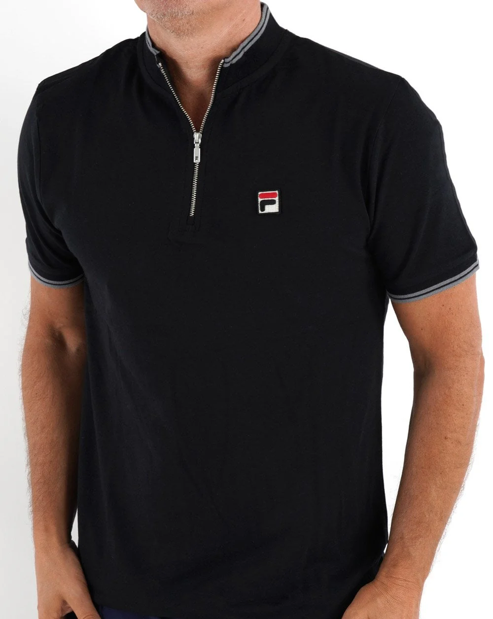 Fila Vintage 1/4 Zip Polo Black/Grey - Image 2