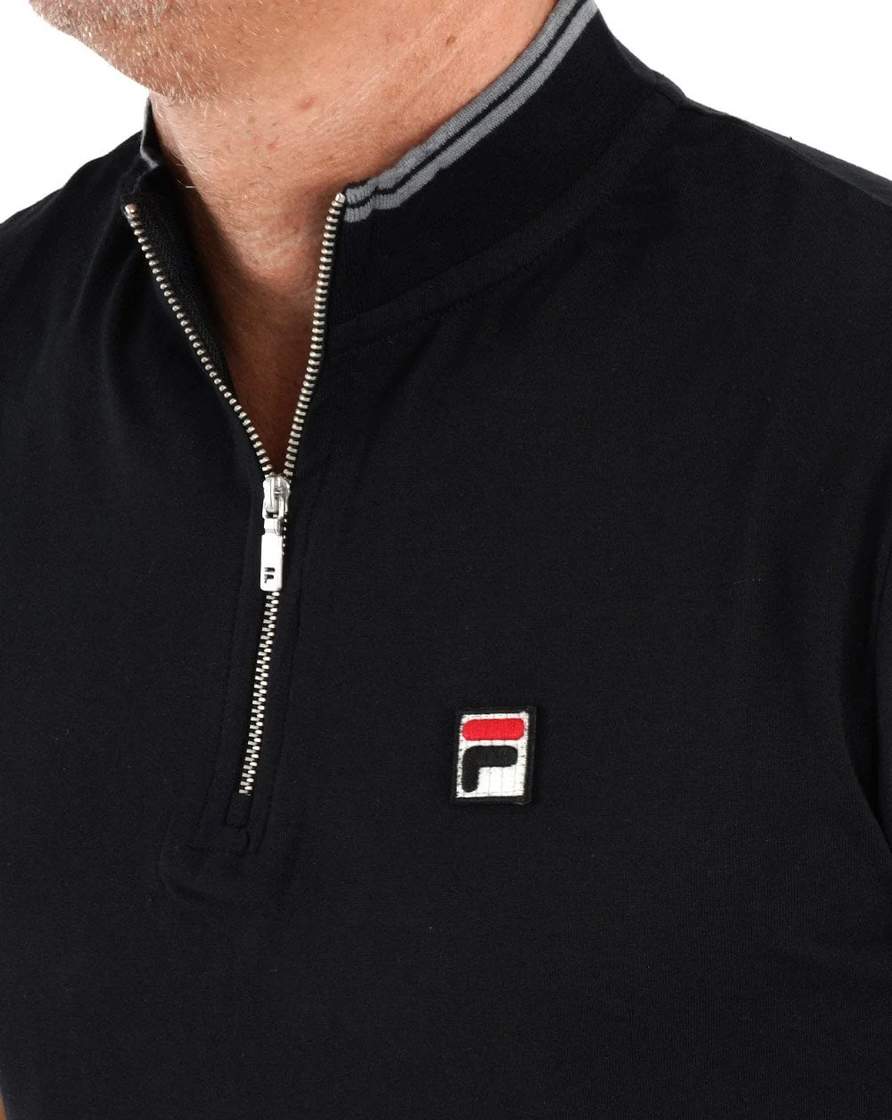Fila Vintage 1/4 Zip Polo Black/Grey - Image 4
