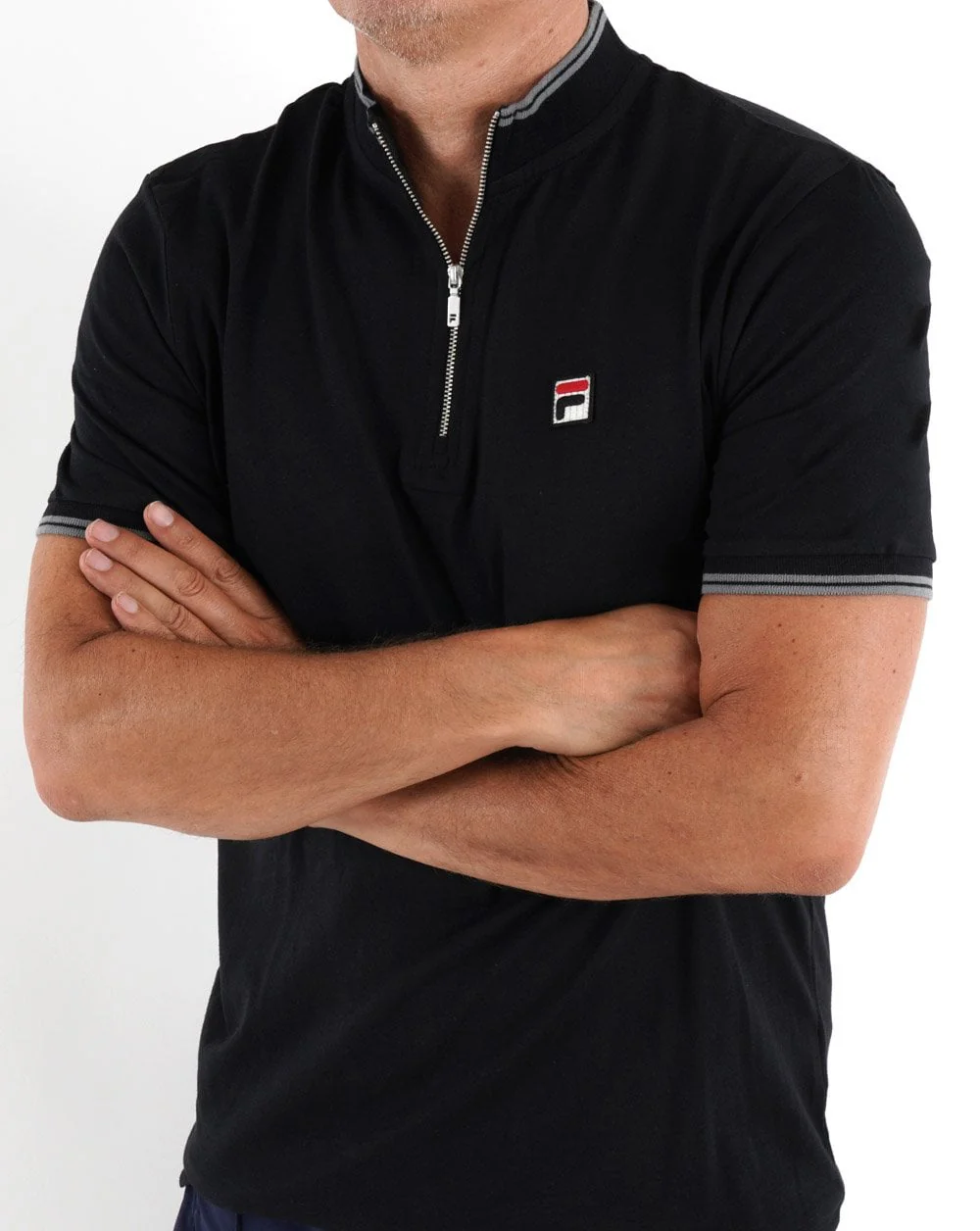 Fila Vintage 1/4 Zip Polo Black/Grey - Image 5