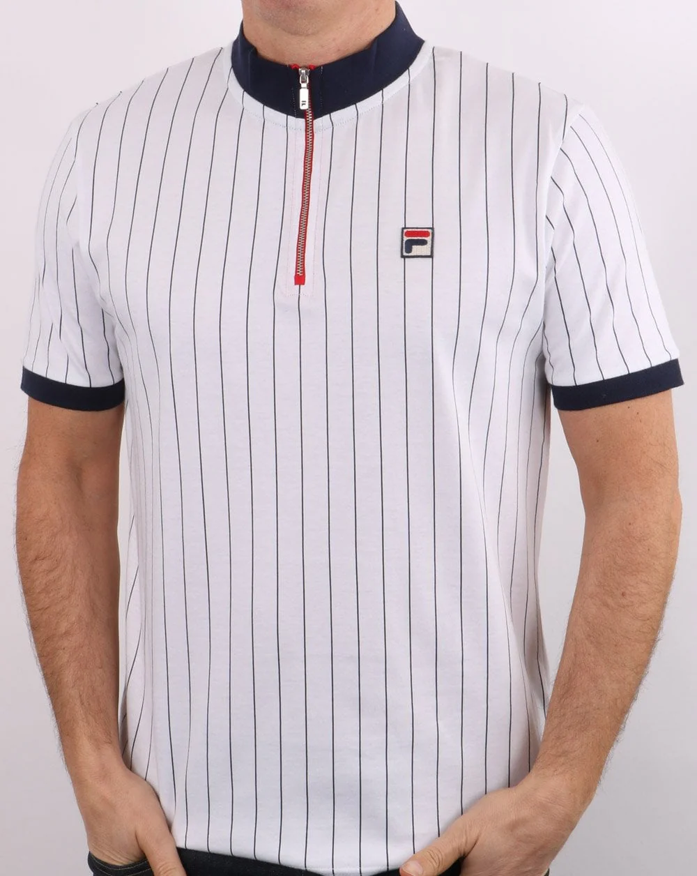 Fila Vintage 1/4 Zip Shirt White/Navy/Red - Image 2