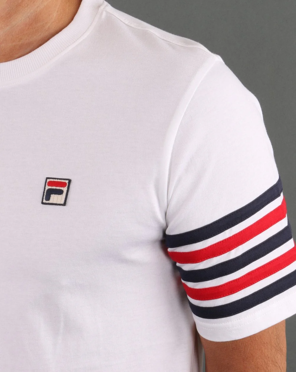 Fila Vintage 5 Stripe T Shirt White/Red/Navy - Image 2