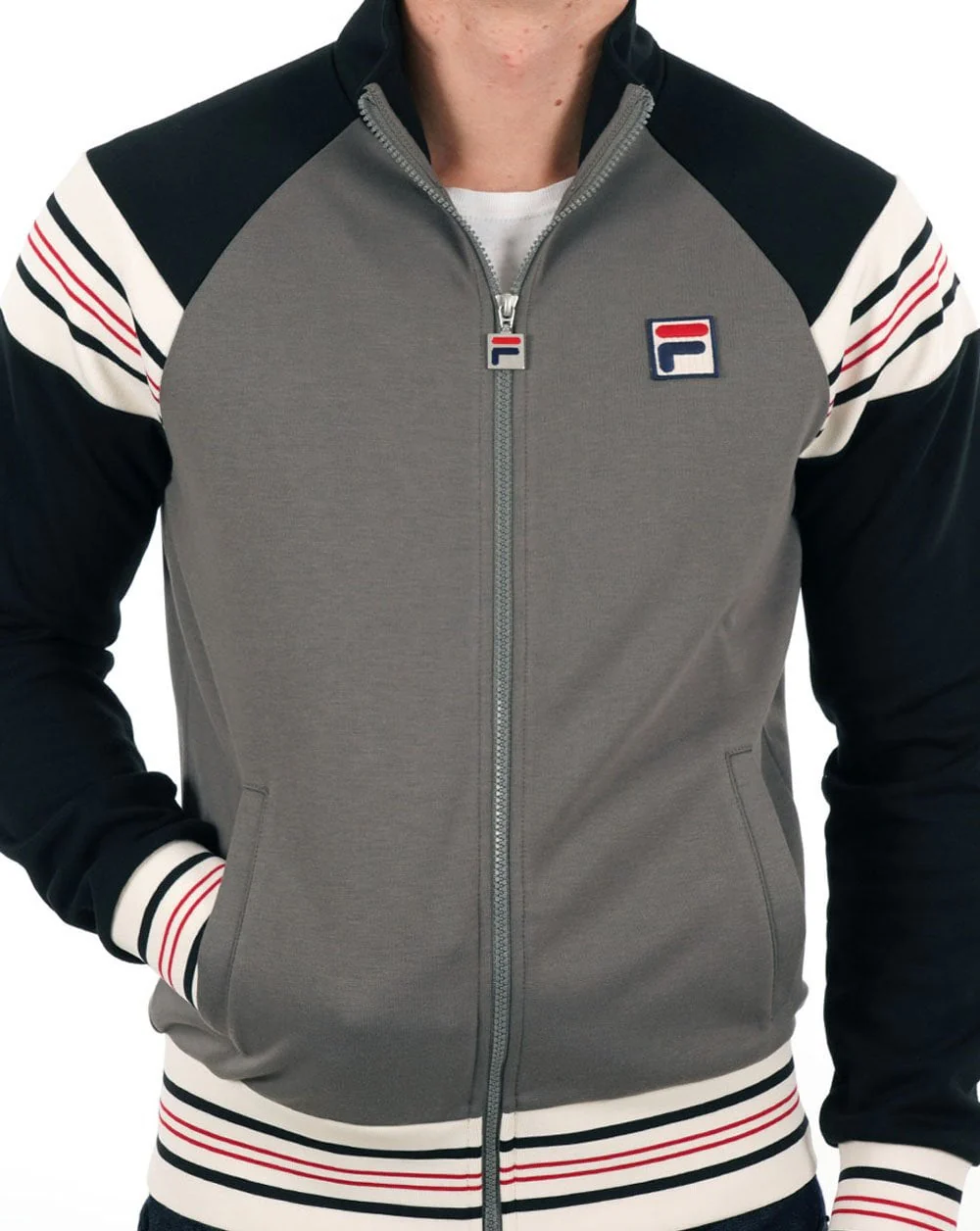 Fila Vintage Advantage Track Top Grey/Black/Red - Image 3