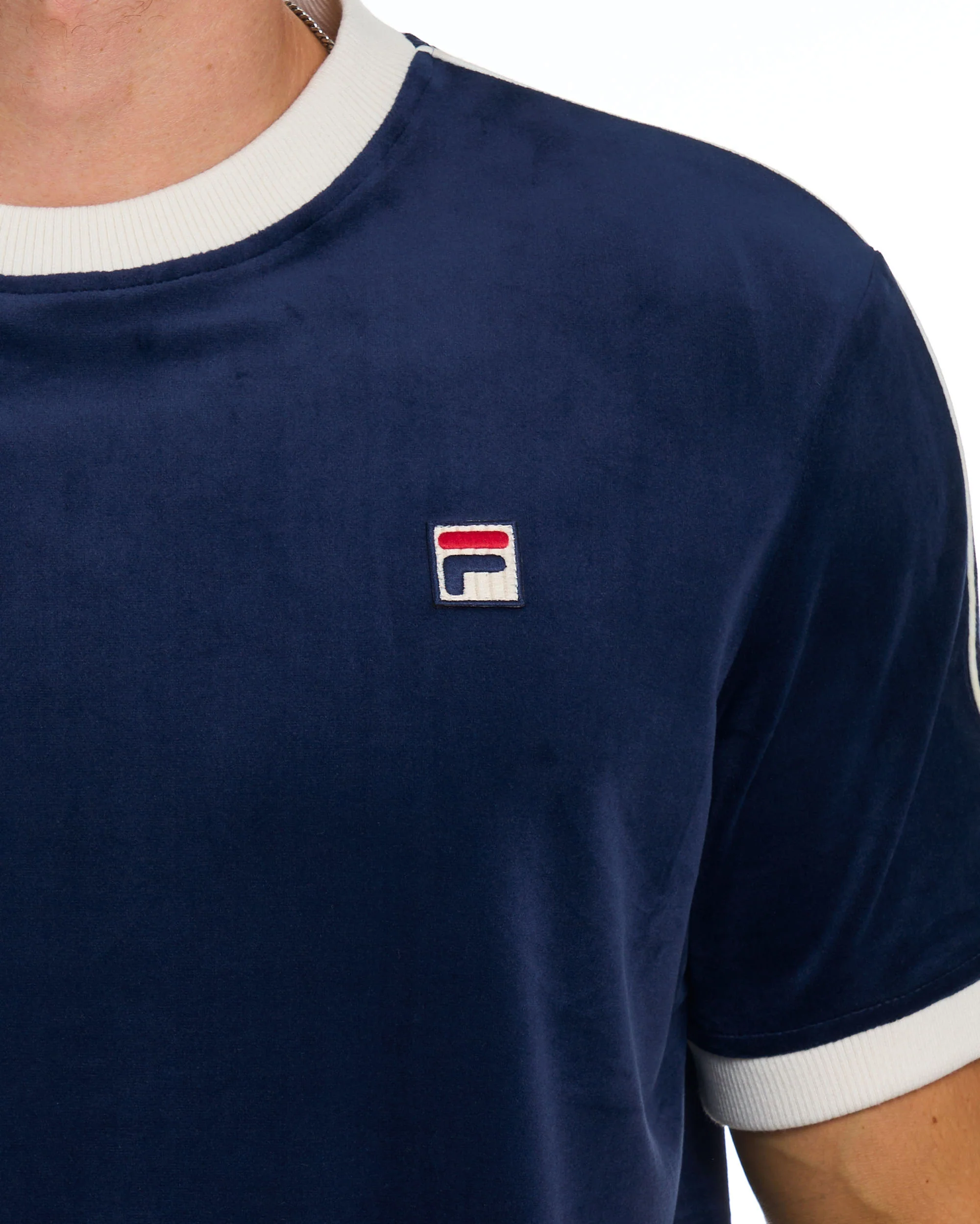 Fila Vintage Basilio Velour Tee Navy/Gardenia - Image 2