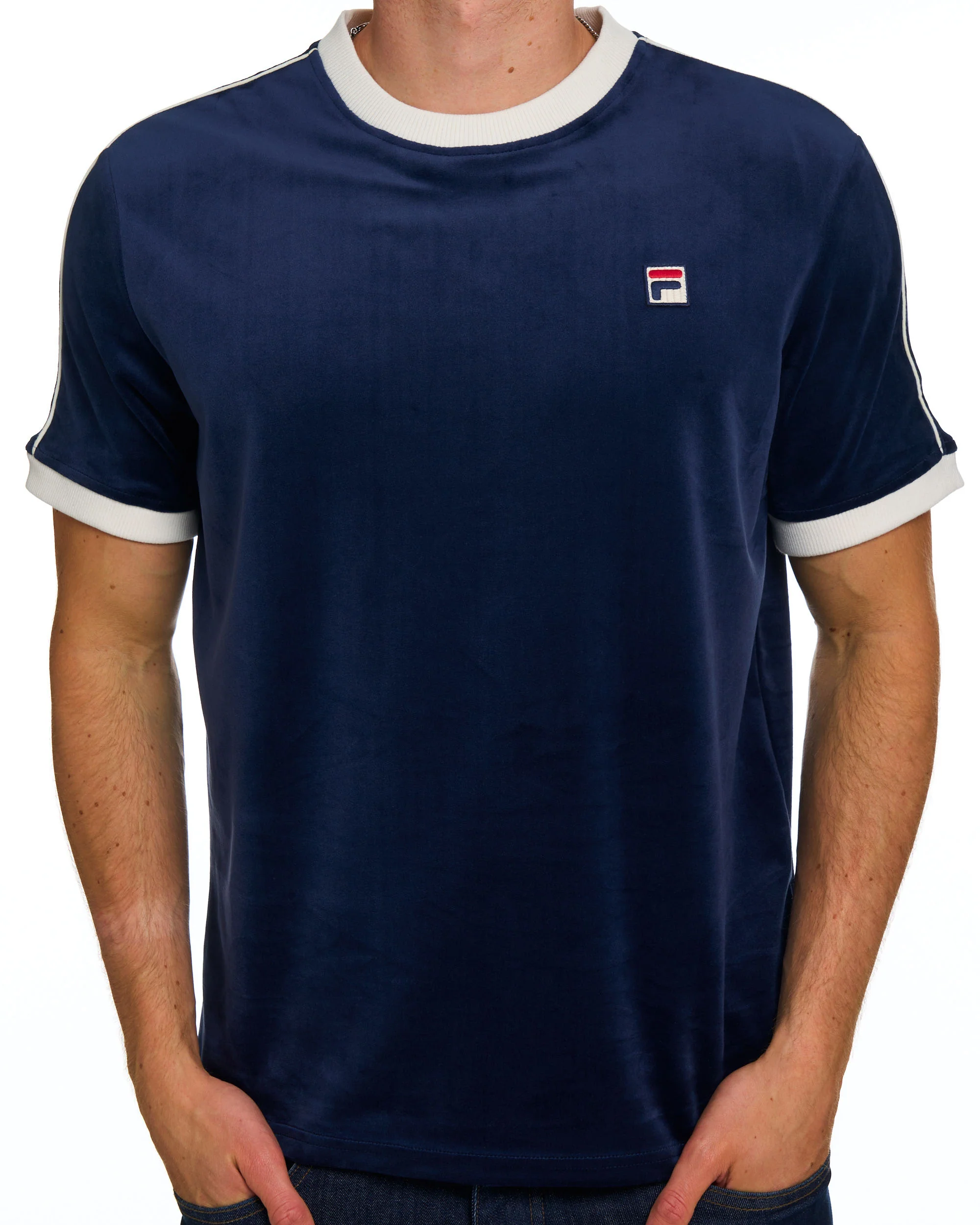 Fila Vintage Basilio Velour Tee Navy/Gardenia - Image 3