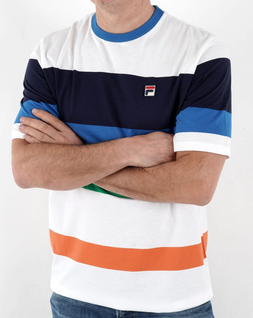 Fila Vintage Block Multi Stripe T Shirt White - Image 3