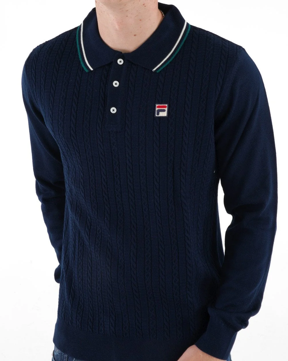 Fila Vintage Cable Knit Polo Navy - Image 4