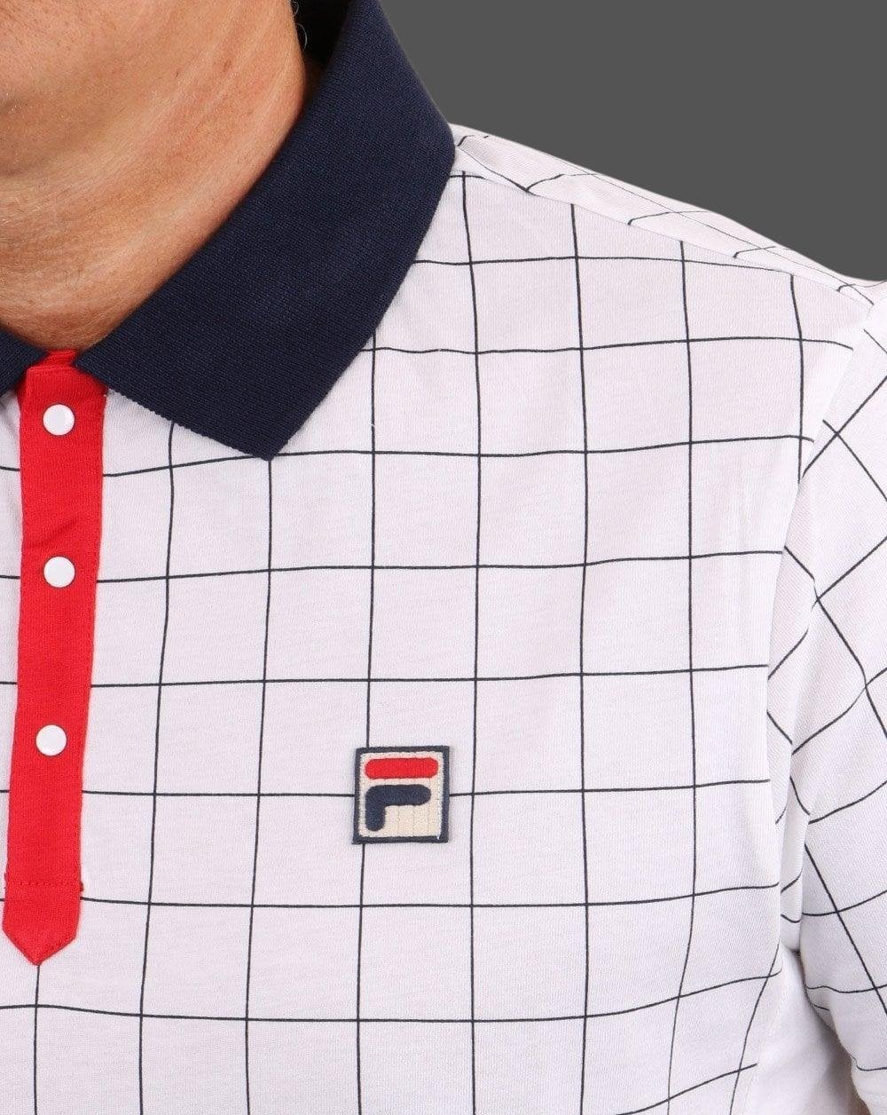 Fila Vintage Check Polo Shirt White/Navy/Red - Image 2