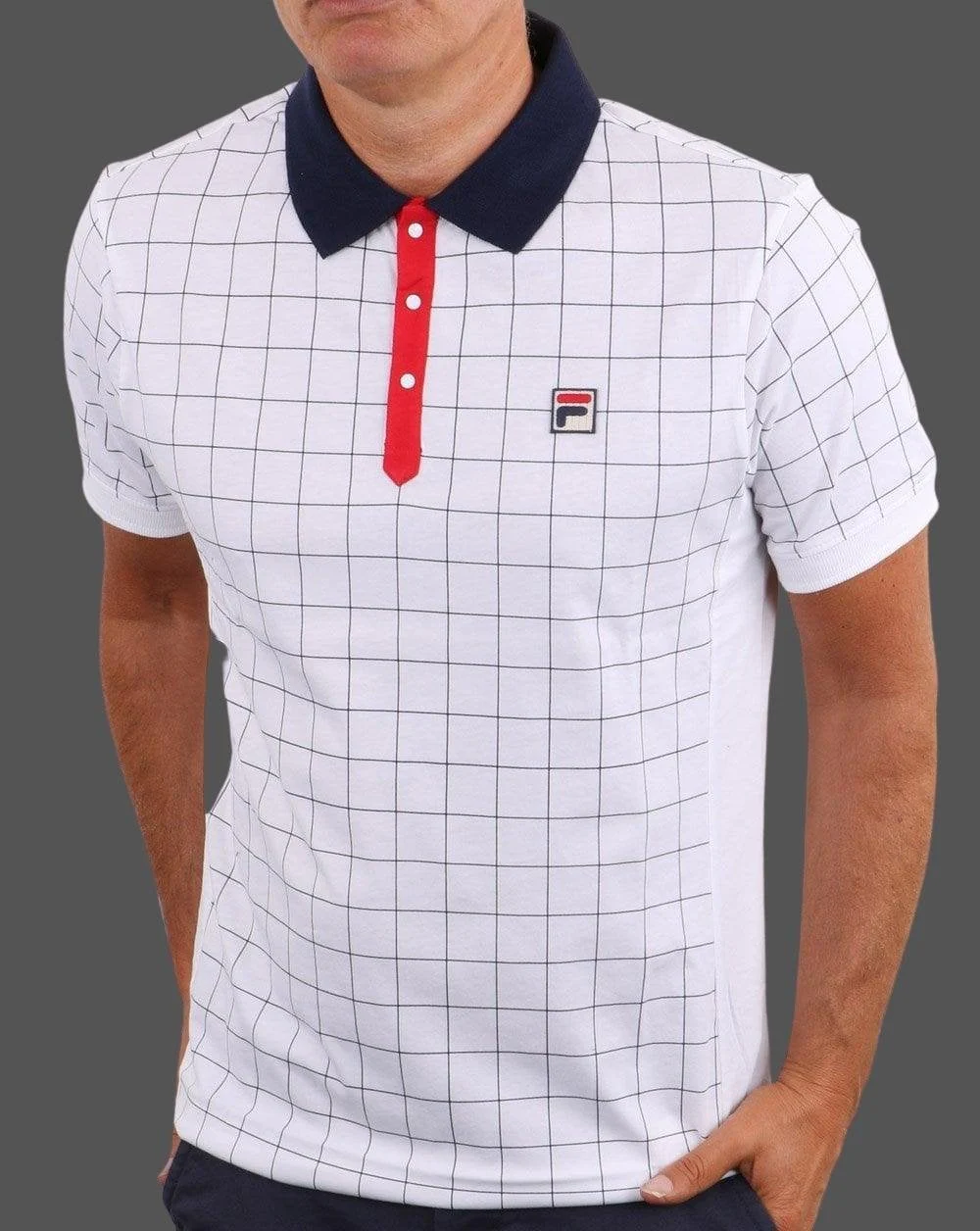 Fila Vintage Check Polo Shirt White/Navy/Red - Image 3