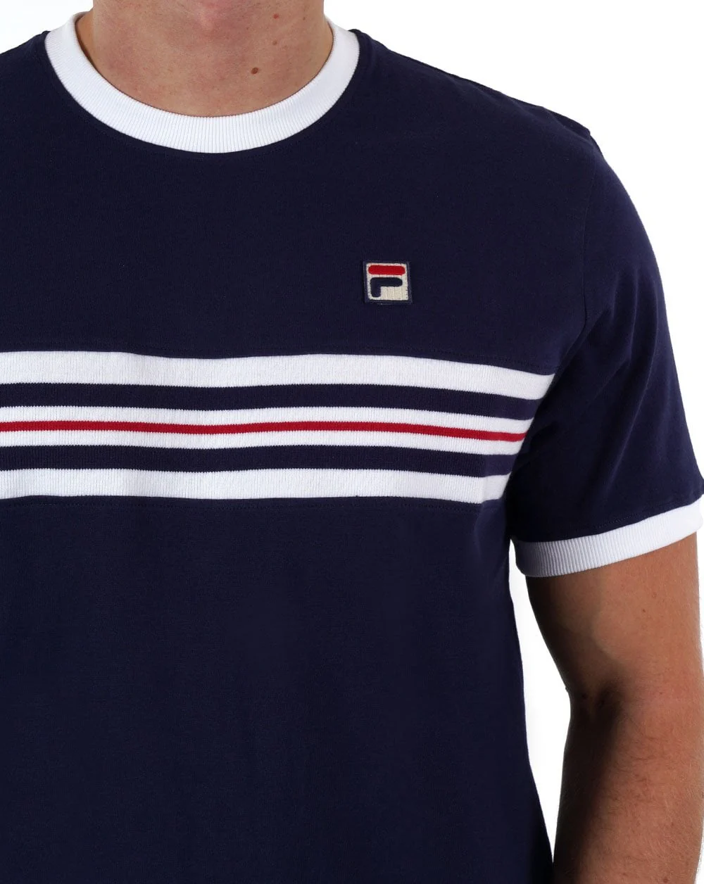 Fila Vintage Chest Striped T Shirt Navy - Image 2