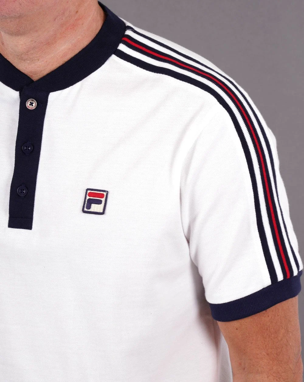 Fila Vintage Collarless Polo Shirt White - Image 2