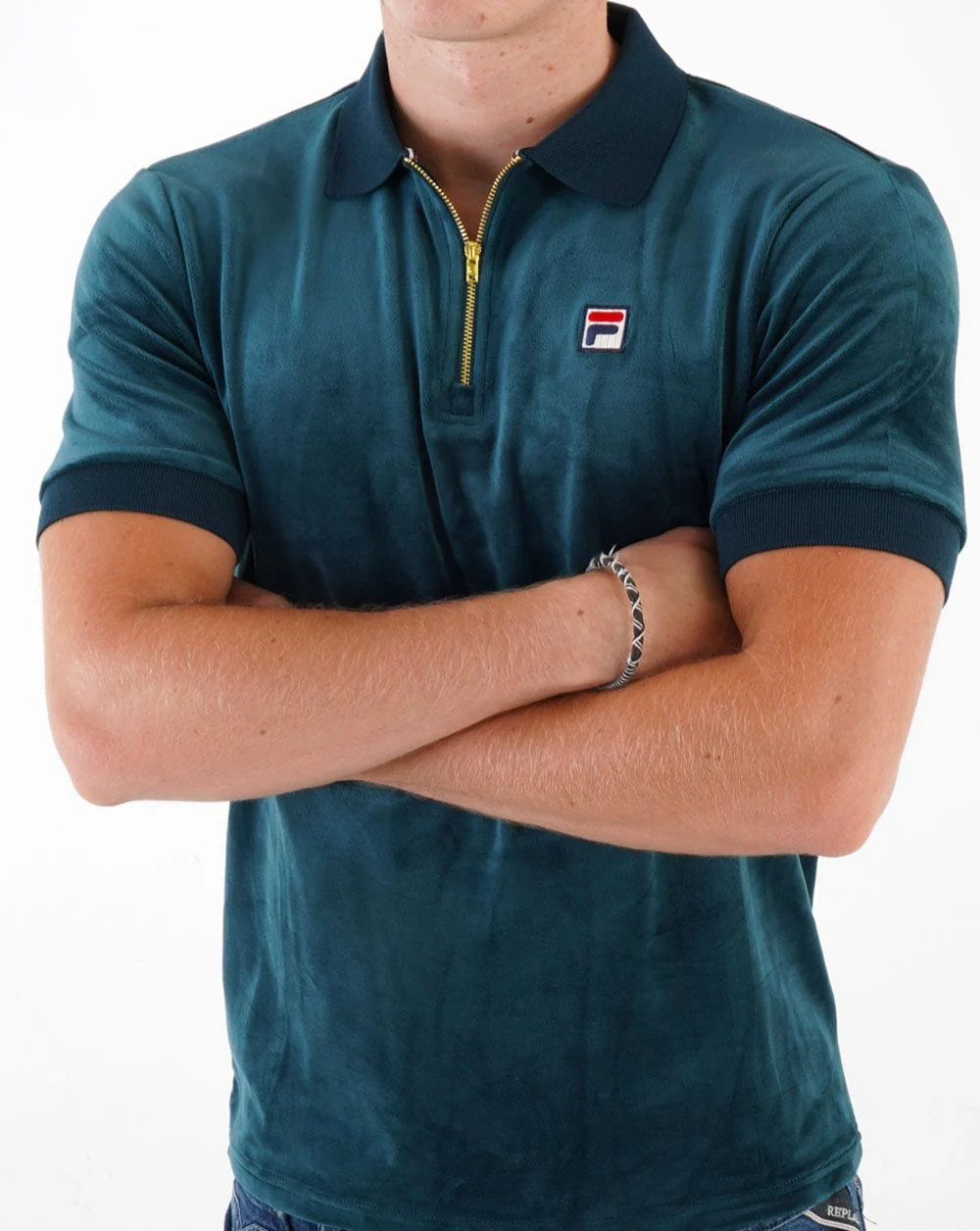 Fila Vintage Devon Velour Polo Dark Teal - Image 3