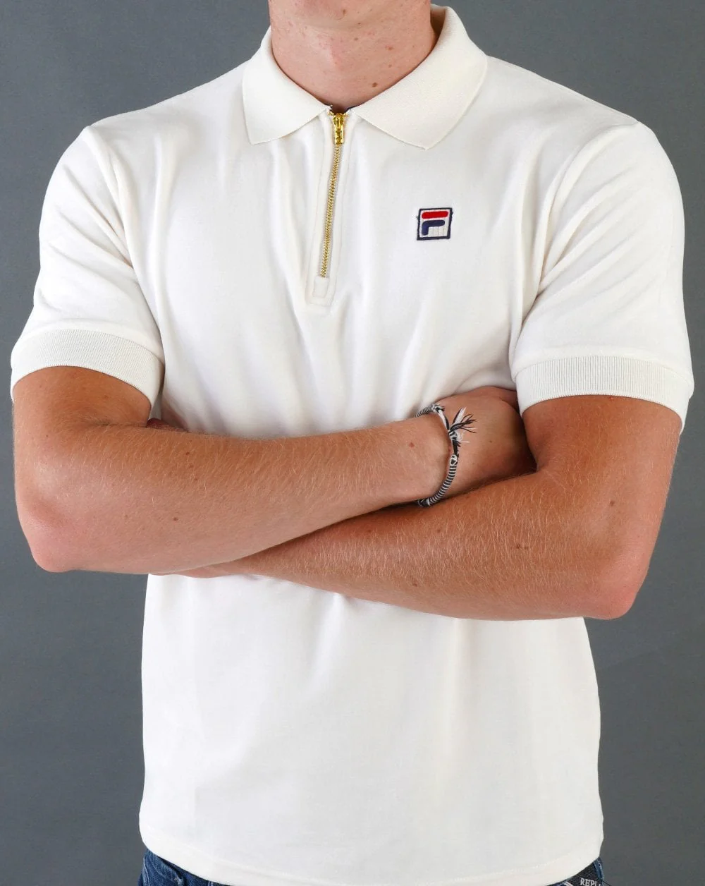 Fila Vintage Devon Velour Polo Off White - Image 2