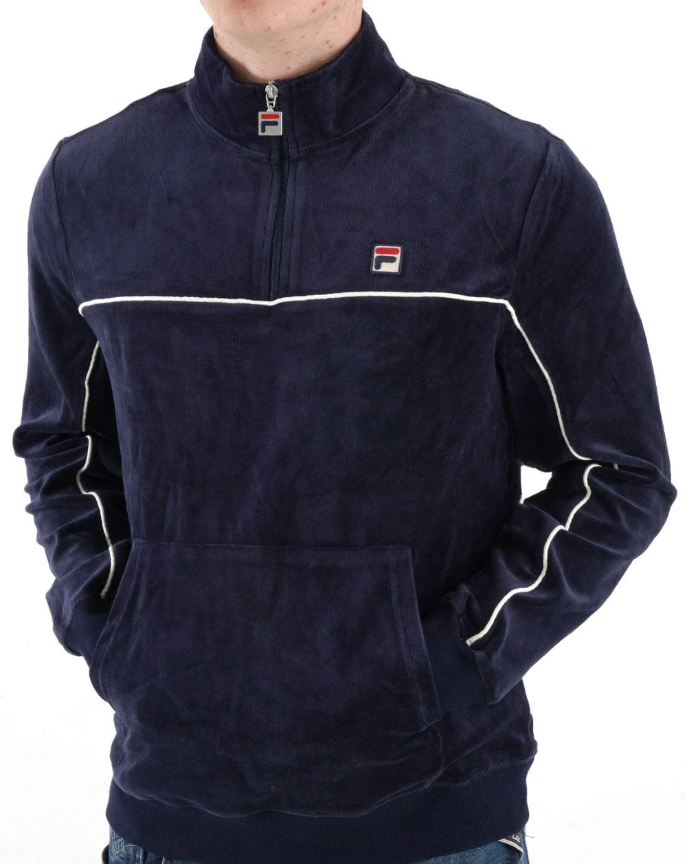 Fila Vintage Duke 1/4 Zip Velour Top Navy