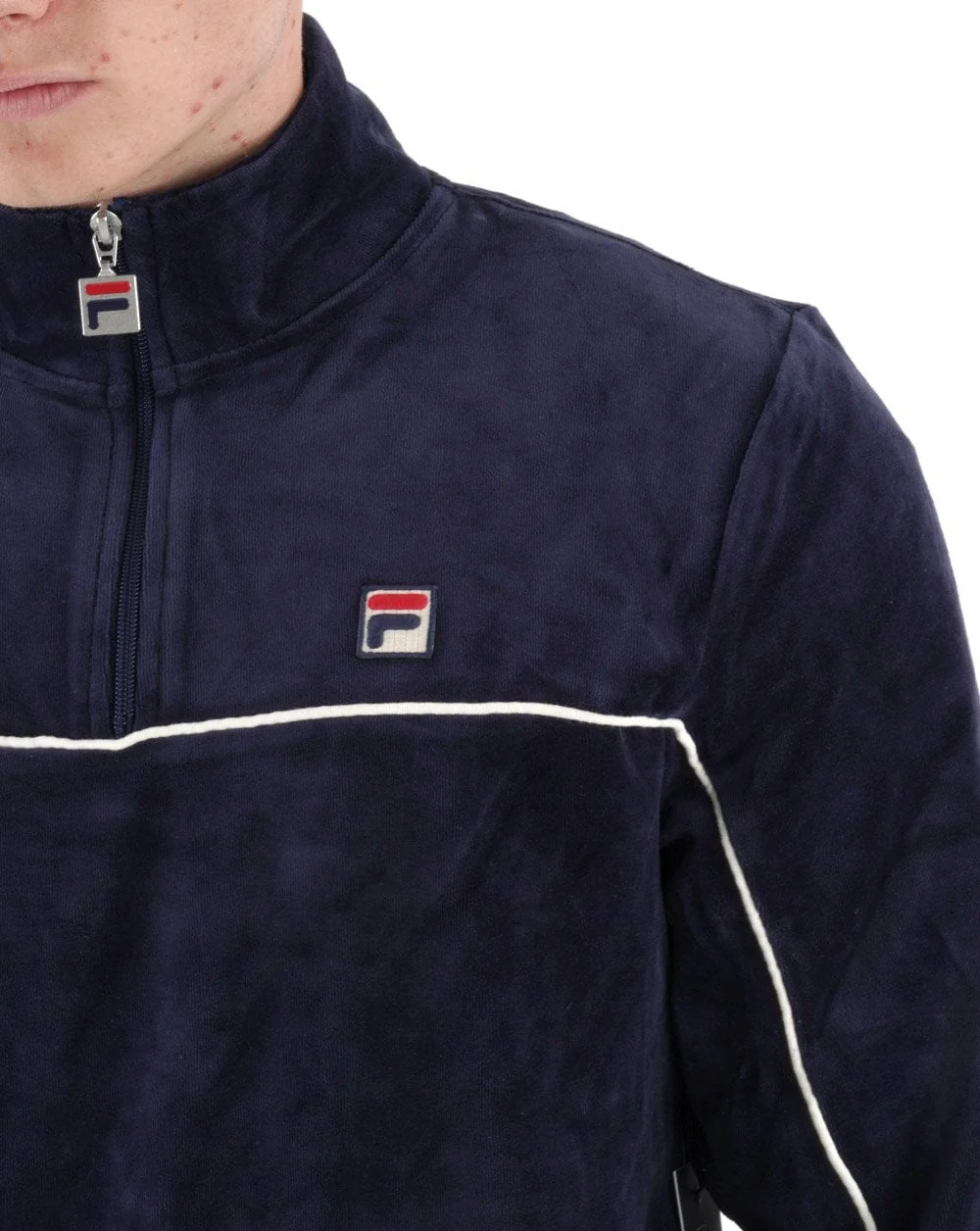 Fila Vintage Duke 1/4 Zip Velour Top Navy - Image 3