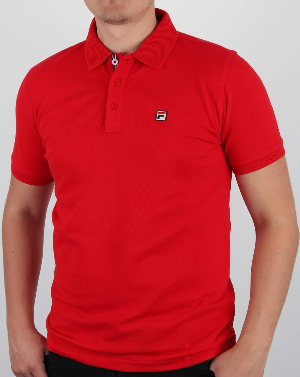Fila Vintage F logo Polo Shirt Red - Image 3