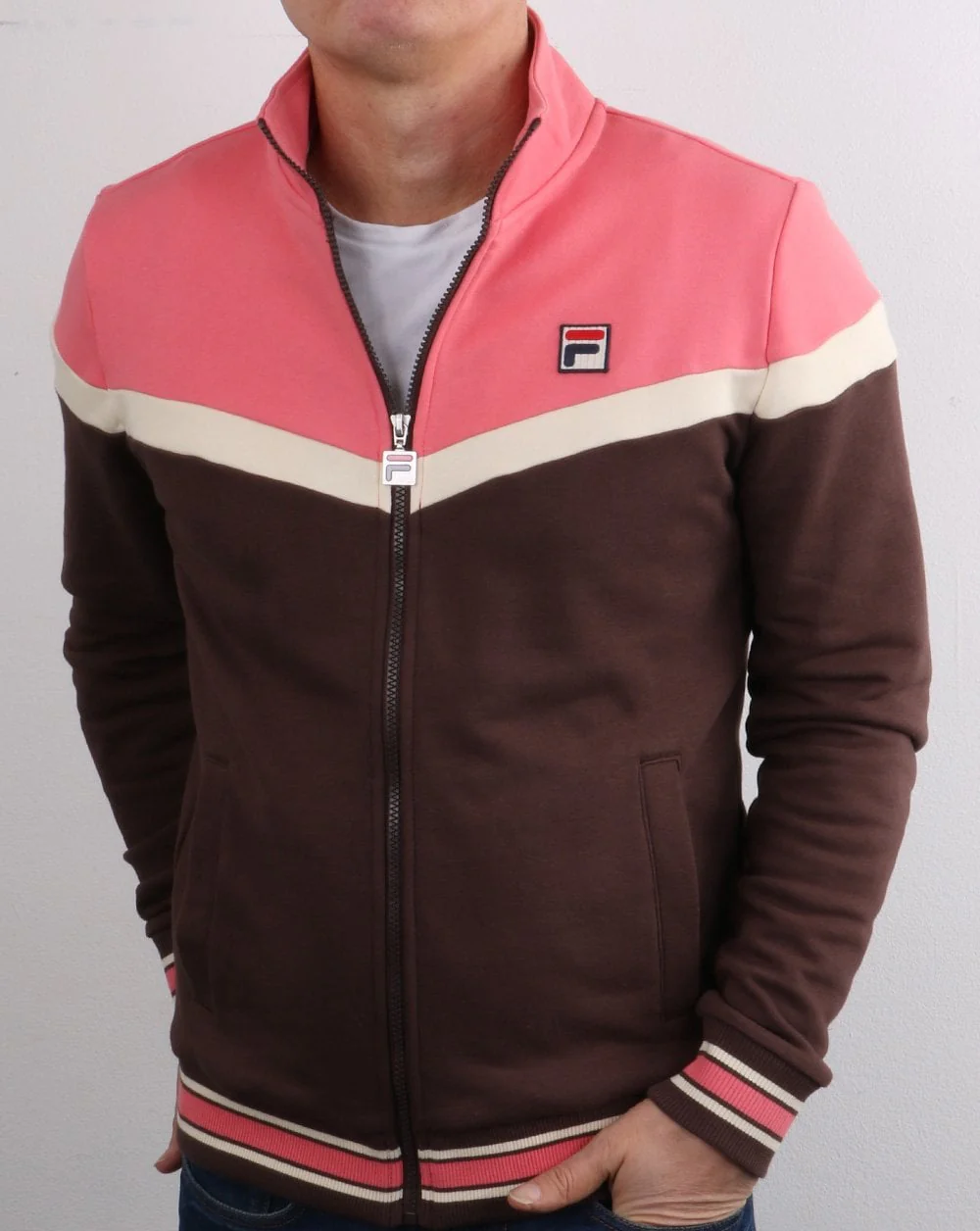 Fila Vintage Flint Track Top Brown/Deep Pink/Cream - Image 3