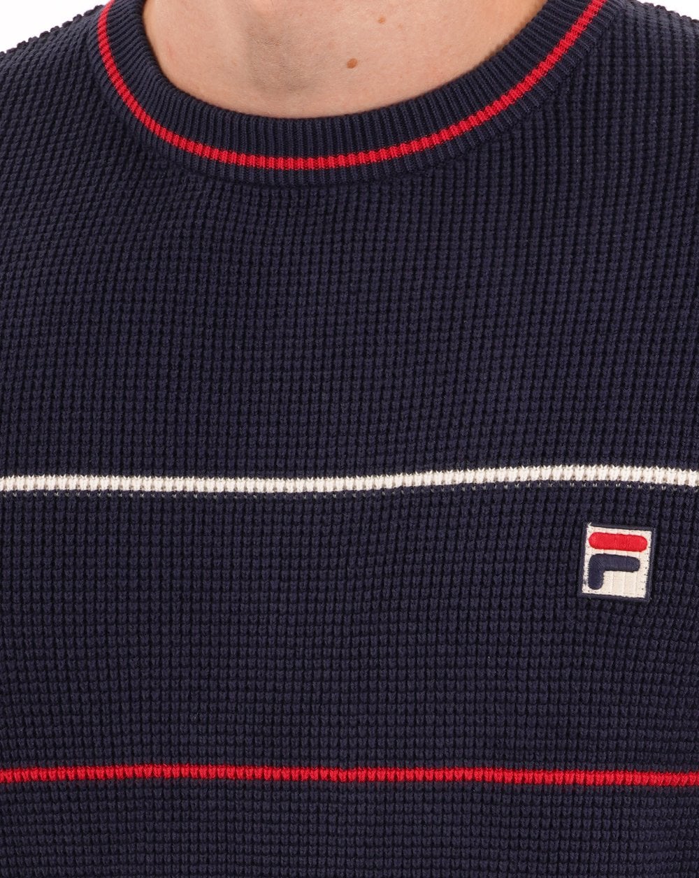 Fila Vintage 2 Stripe Waffle Knit Navy - Image 2