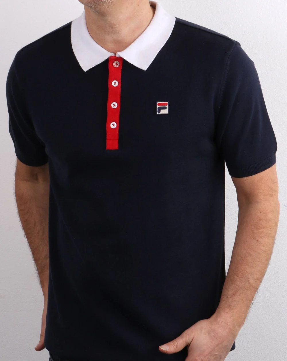 Fila Vintage knitted Santiago Polo Shirt Navy - Image 3