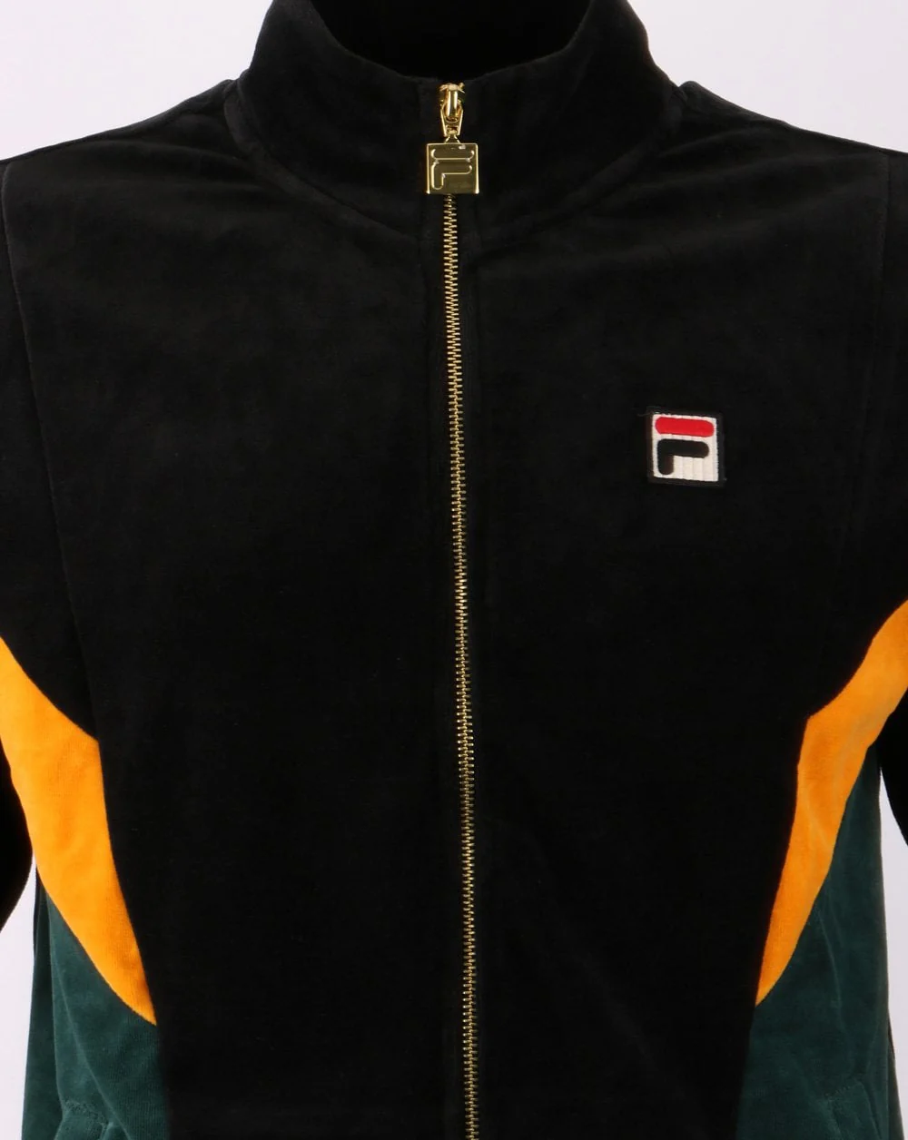 Fila Vintage Lane Velour Track Top Black/Green/Gold - Image 2