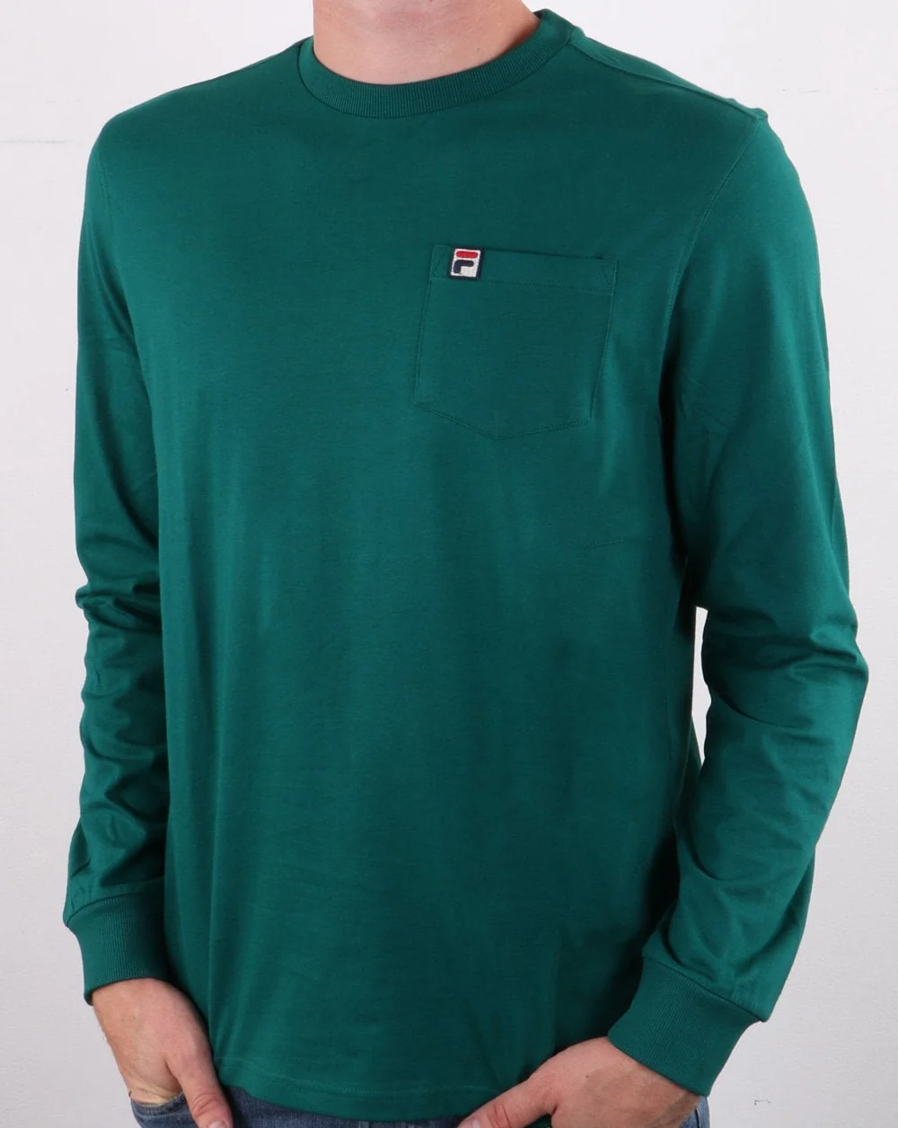 Fila Vintage Long Sleeve Pocket T Shirt Green - Image 3
