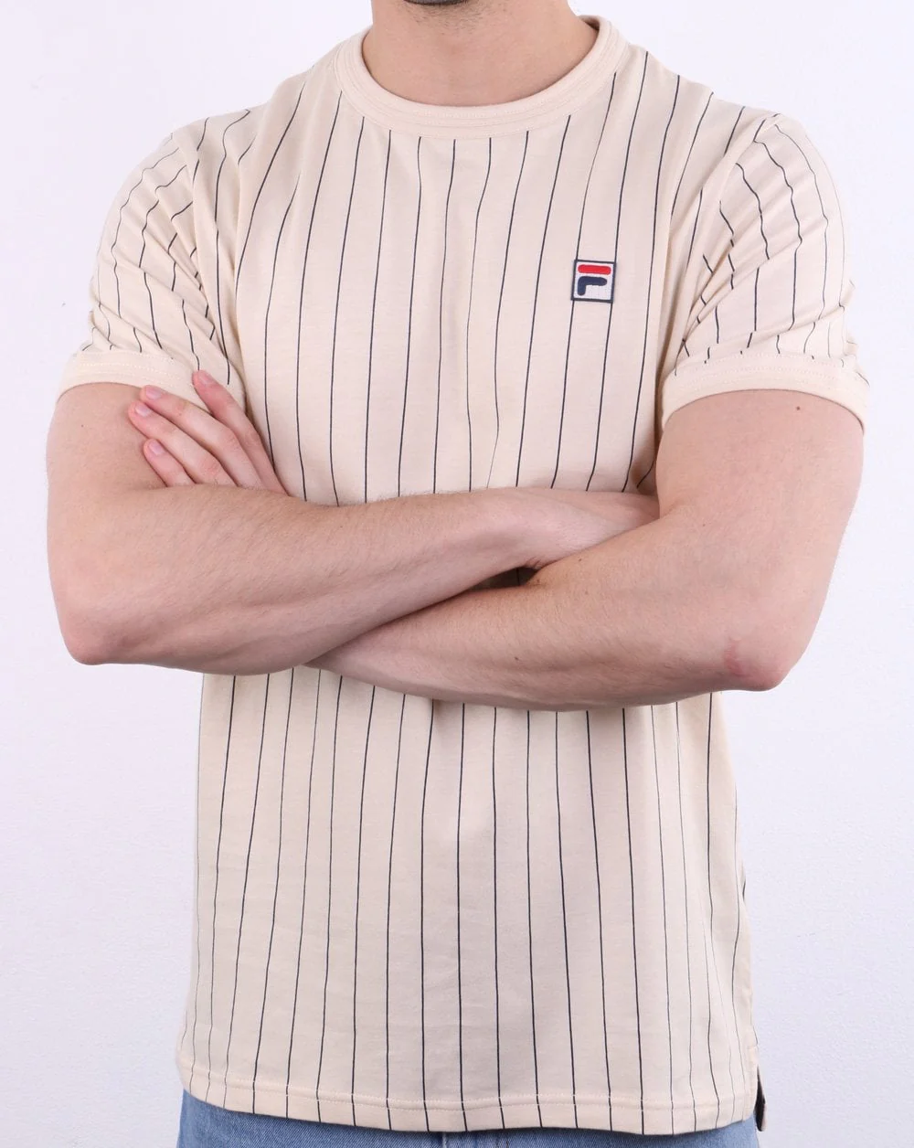 Fila Vintage Pinstripe T Shirt Ecru - Image 3