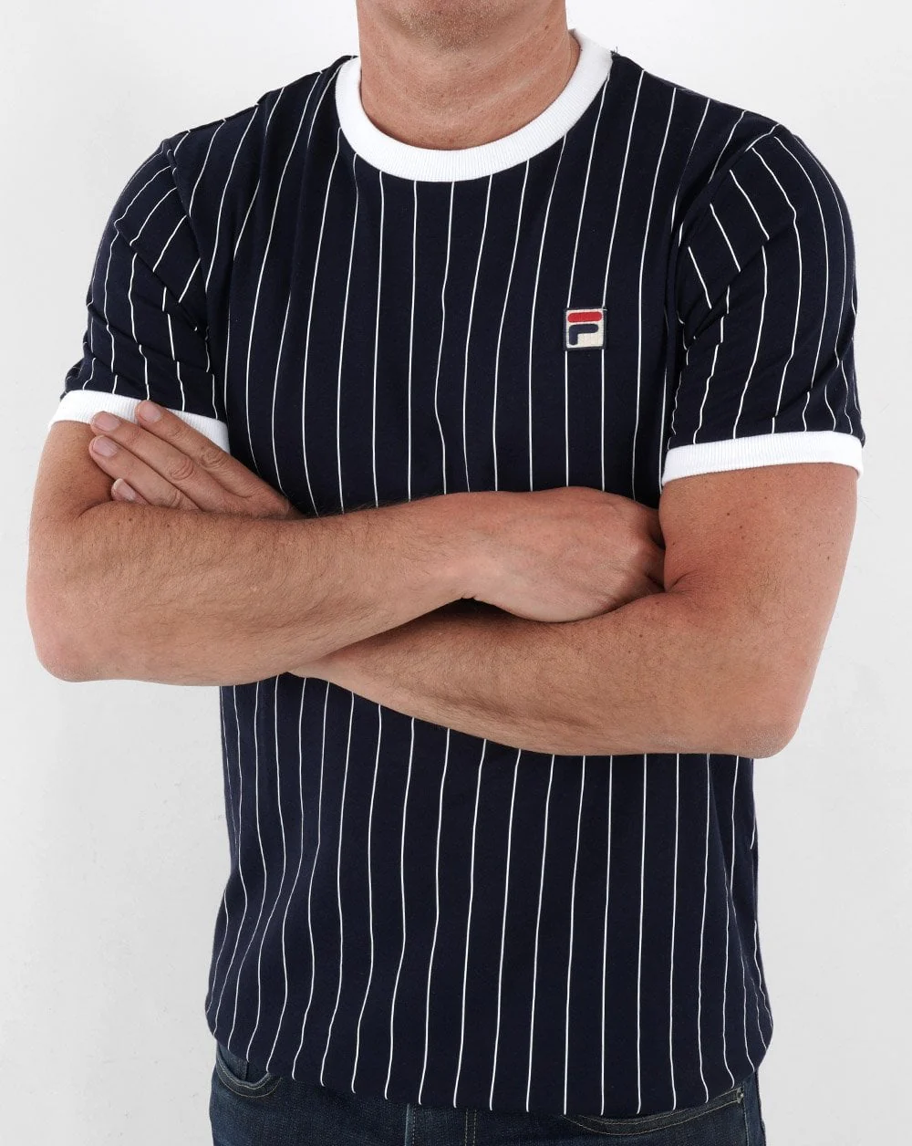Fila Vintage Pinstripe T Shirt Navy/White - Image 3