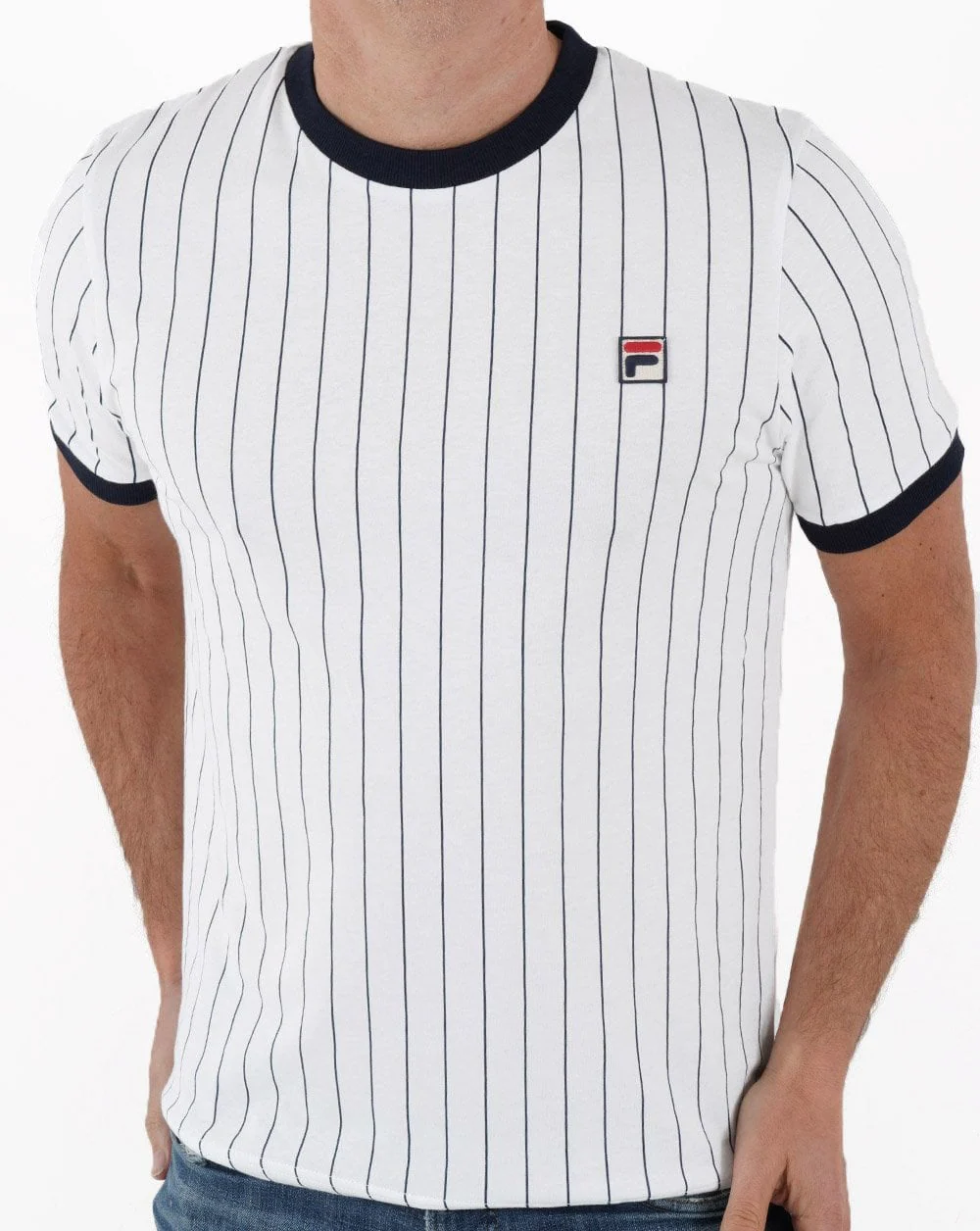 Fila Vintage Pinstripe T Shirt White/Navy - Image 3