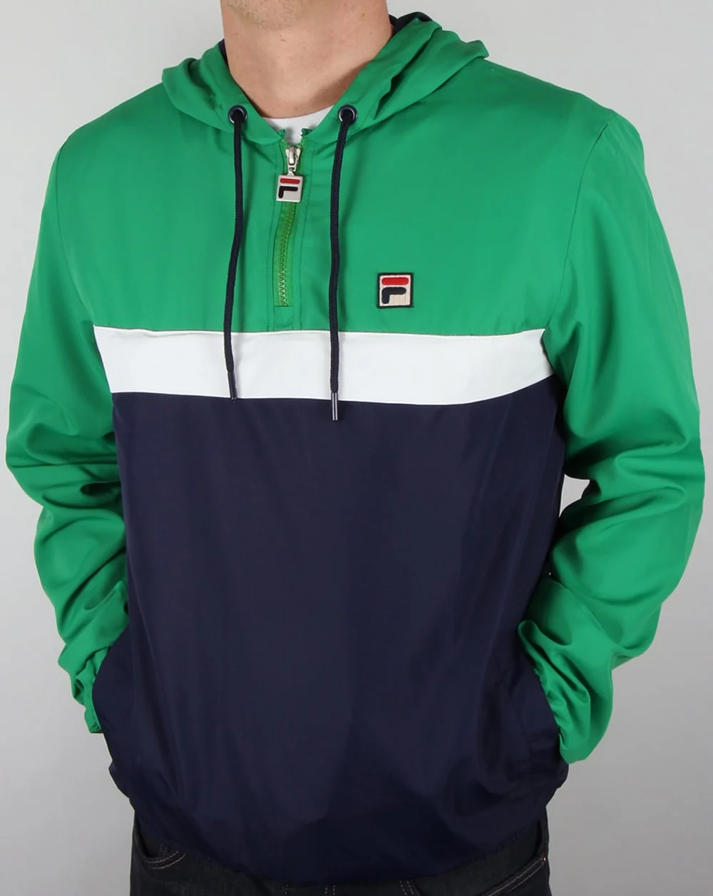 Fila Vintage Qtr Zip Overhead Jacket Navy Green - Image 3