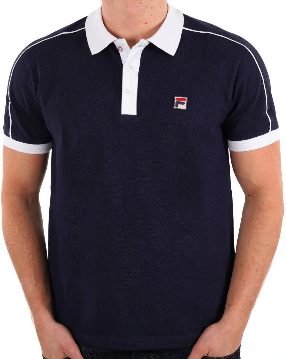 Fila Vintage Retro Piped Polo Shirt Navy/white - Image 3